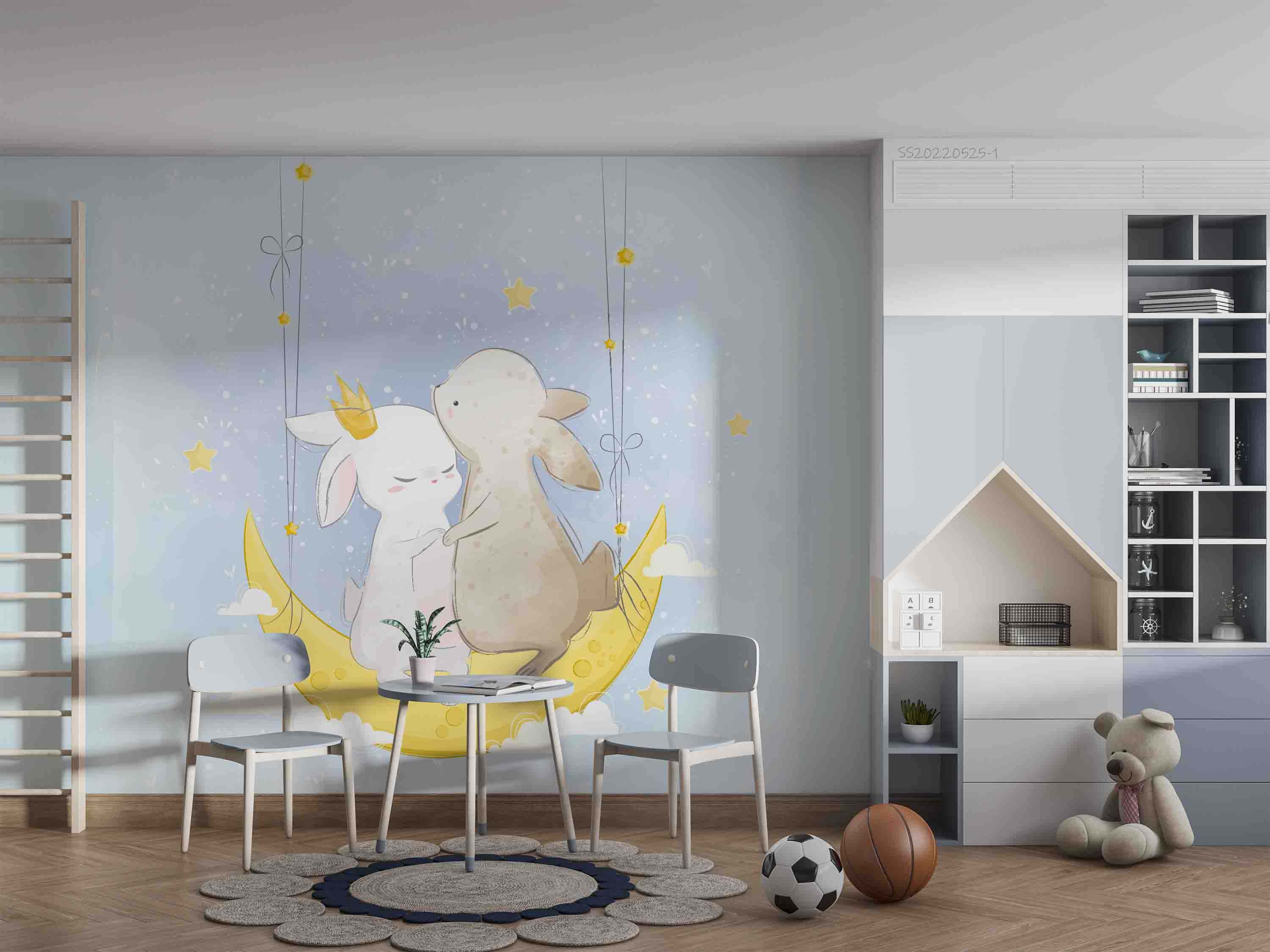3D Watercolor Moon Rabbit Star Wall Mural Wallpaper GD 4810- Jess Art Decoration