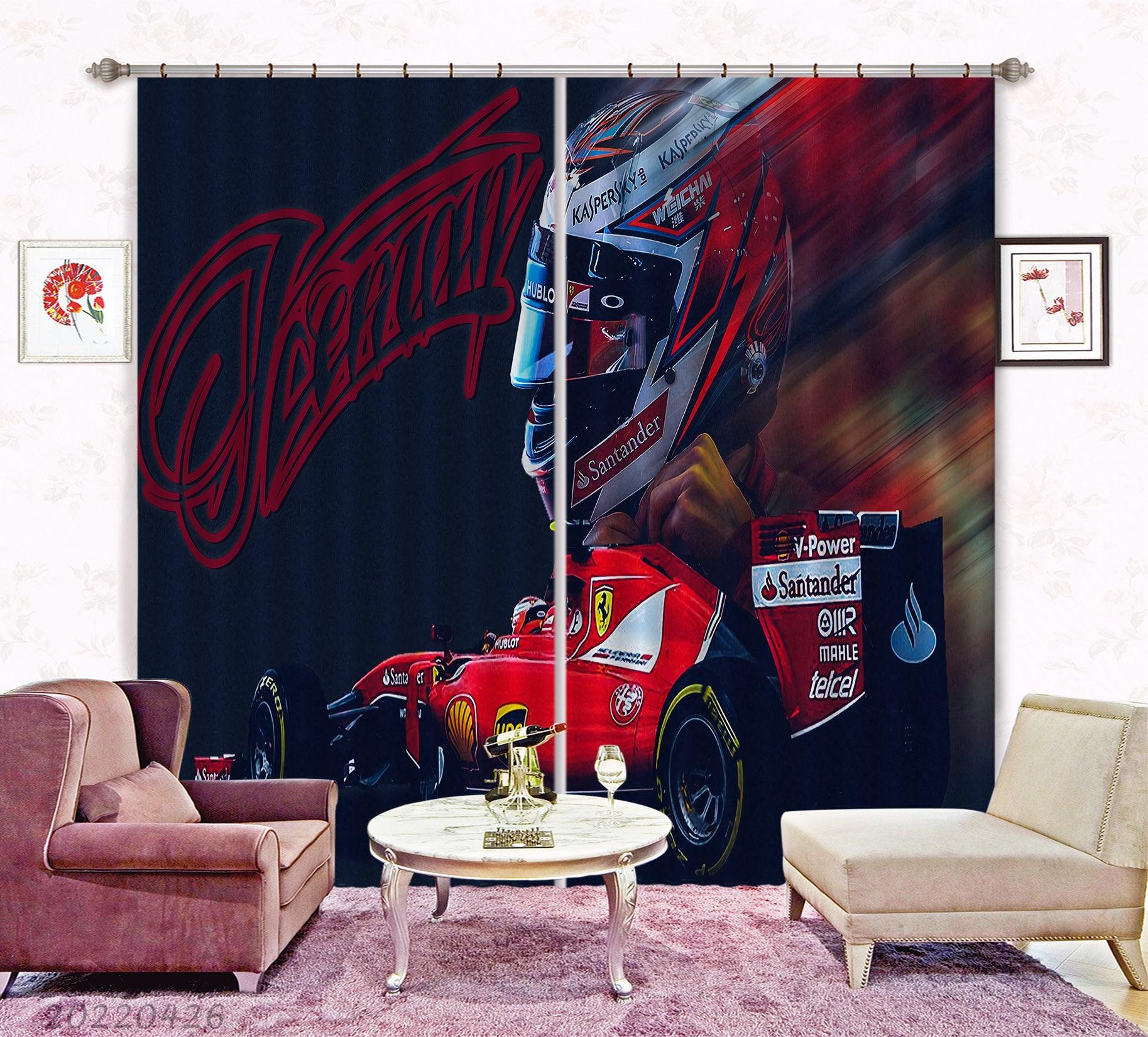 3D Formula One Racing Helmet Ferrari Curtains and Drapes GD 4826- Jess Art Decoration