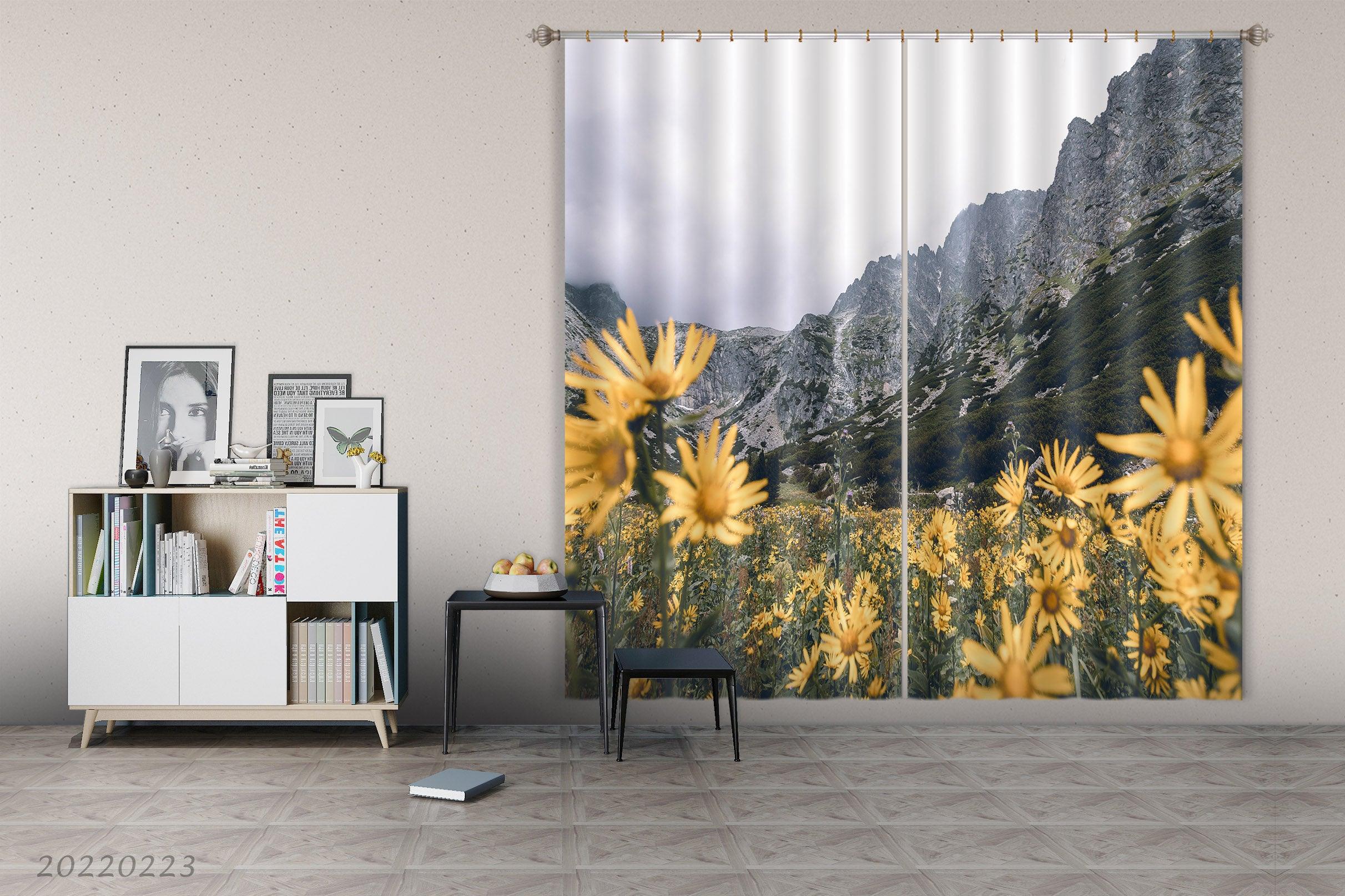 3D Yellow Wildflower Mountain Cloudy Curtains and Drapes GD 2754- Jess Art Decoration