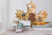 3D Animal Bear Maple Leaf Wall Mural Wallpaper LQH 286- Jess Art Decoration