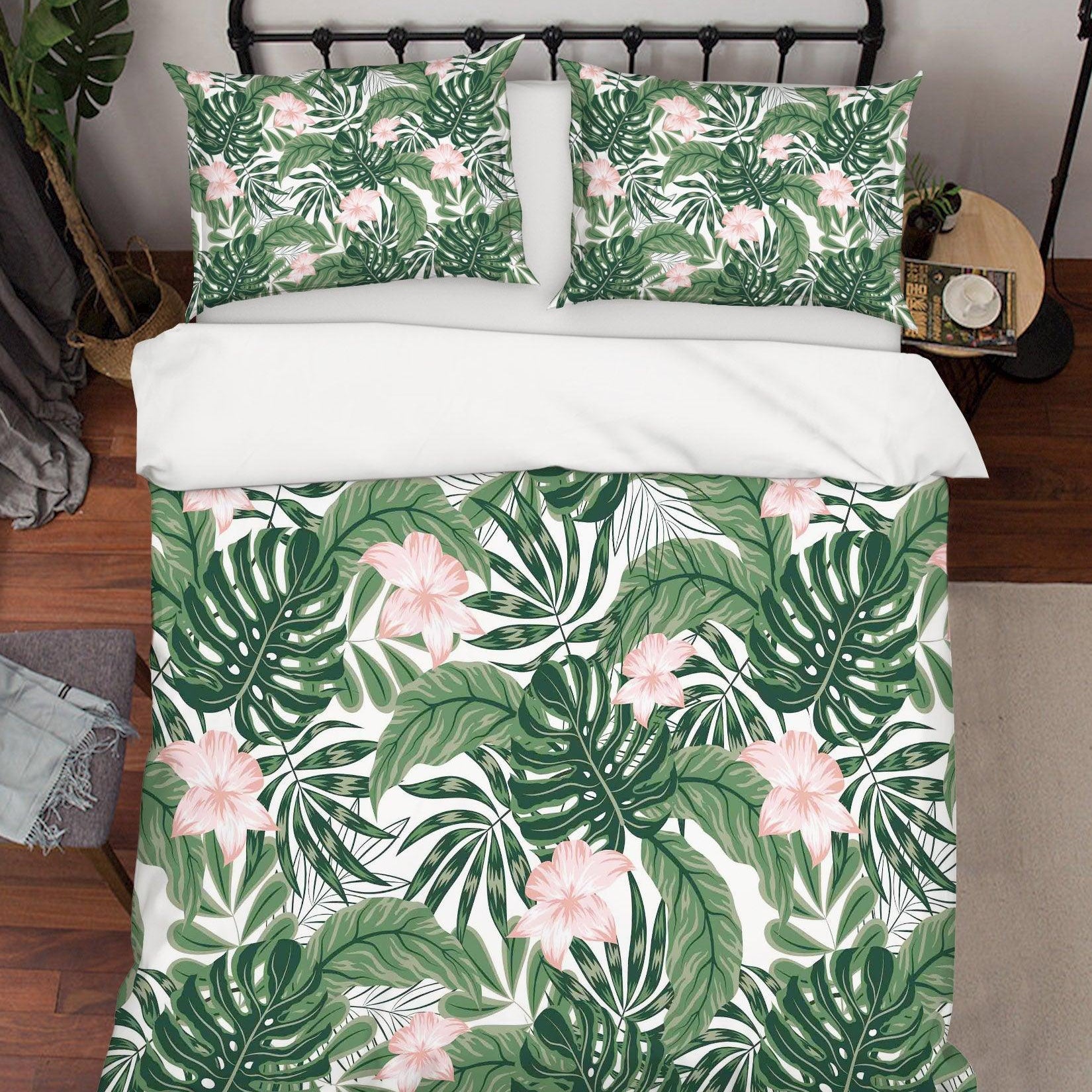 3D Tropical Green Leaves Quilt Cover Set Bedding Set Pillowcases 74- Jess Art Decoration