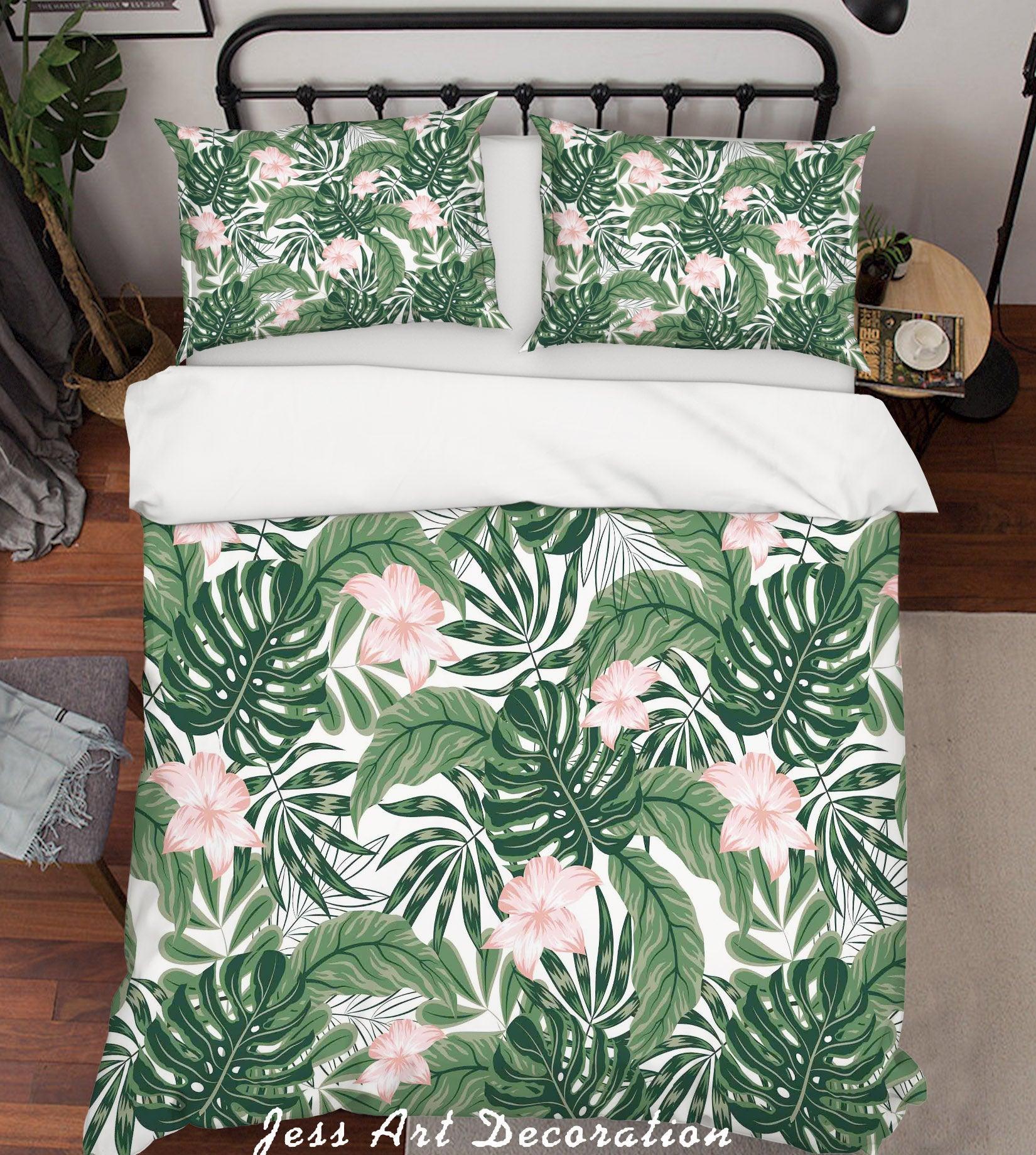 3D Tropical Green Leaves Quilt Cover Set Bedding Set Pillowcases 74- Jess Art Decoration
