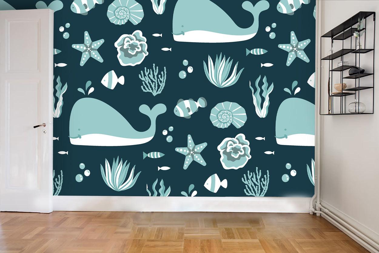 3D Shark Conch Starfish Fish Wall Mural Wallpaper 08- Jess Art Decoration