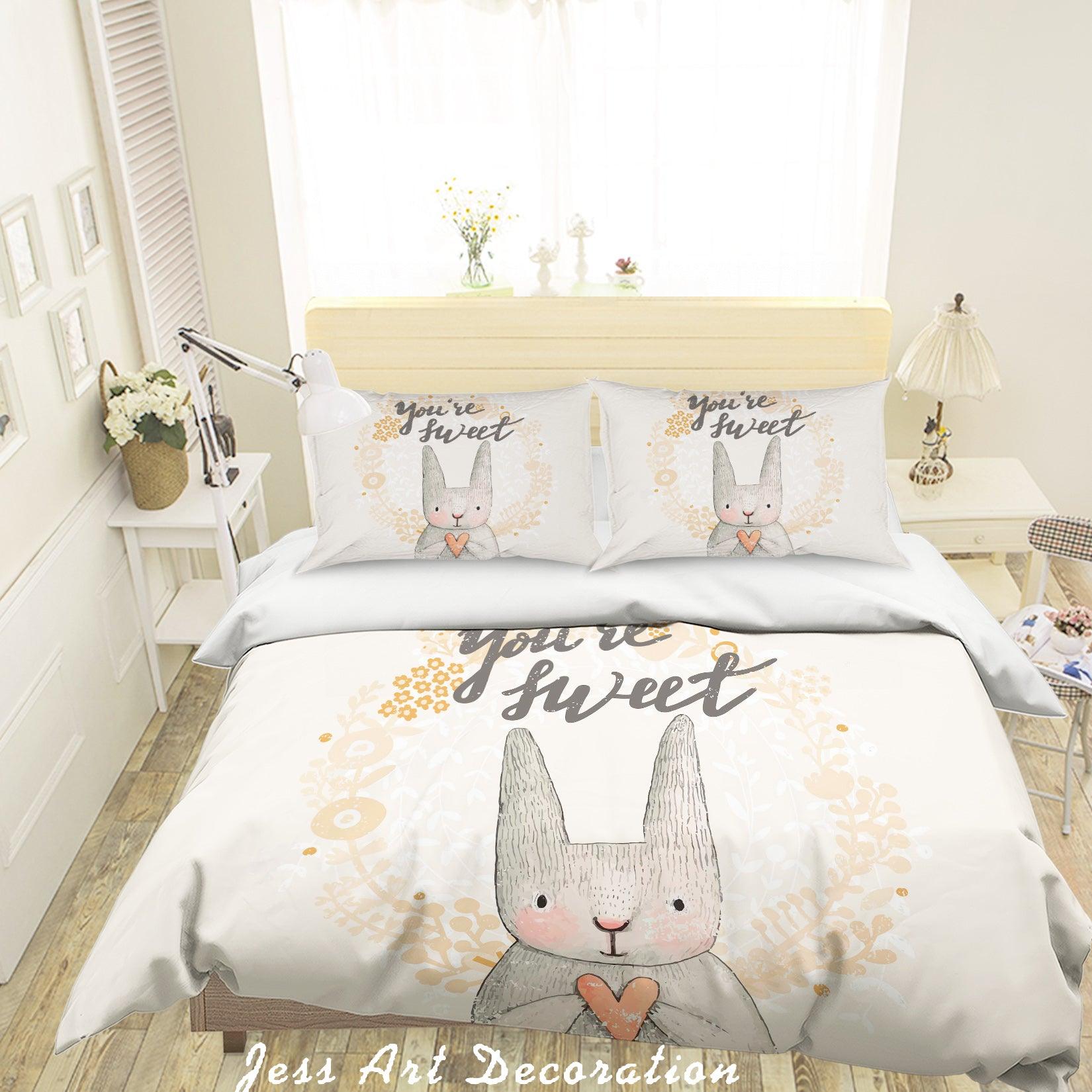 3D Cartoon Rabbit Flower Quilt Cover Set Bedding Set Pillowcases 40- Jess Art Decoration
