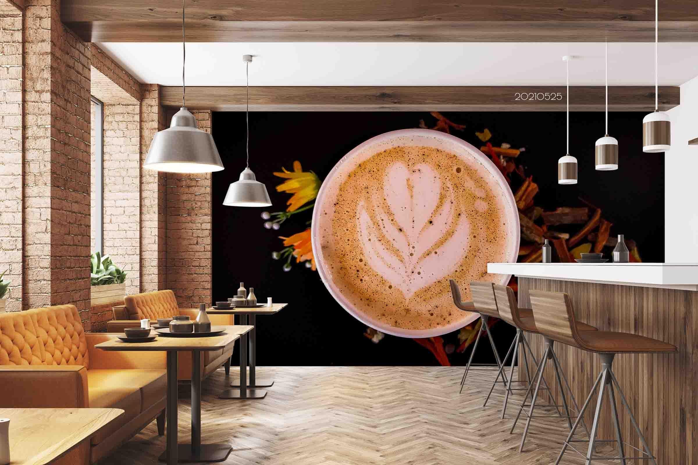 3D Black American Cappuccino Coffee Floral Wall Mural Wallpaper SWW51- Jess Art Decoration