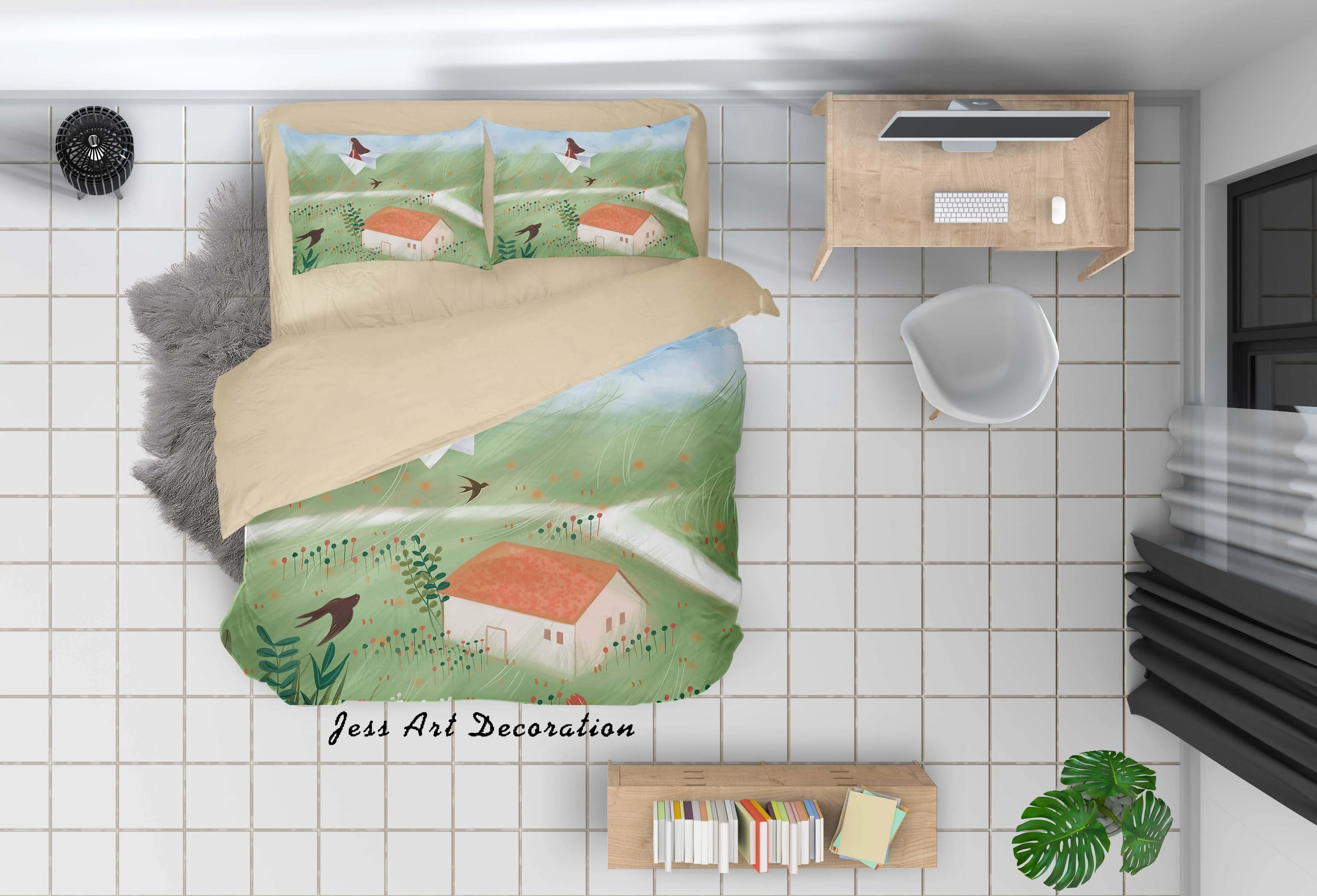 3D Girls Lawn House Painting Quilt Cover Set Bedding Set Duvet Cover Pillowcases A458 LQH- Jess Art Decoration