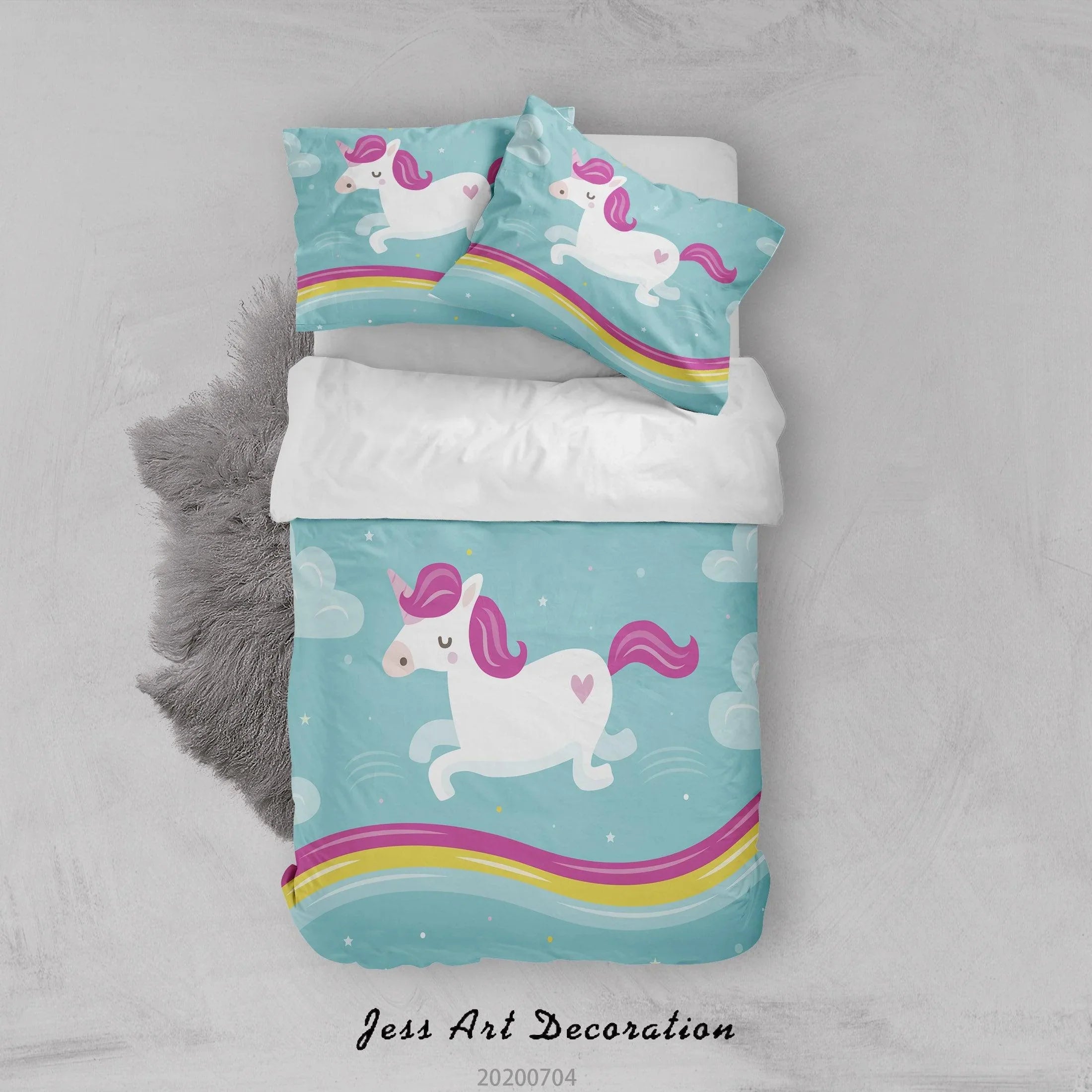 3D Unicorn Quilt Cover Set Bedding Set Duvet Cover Pillowcases SF208- Jess Art Decoration