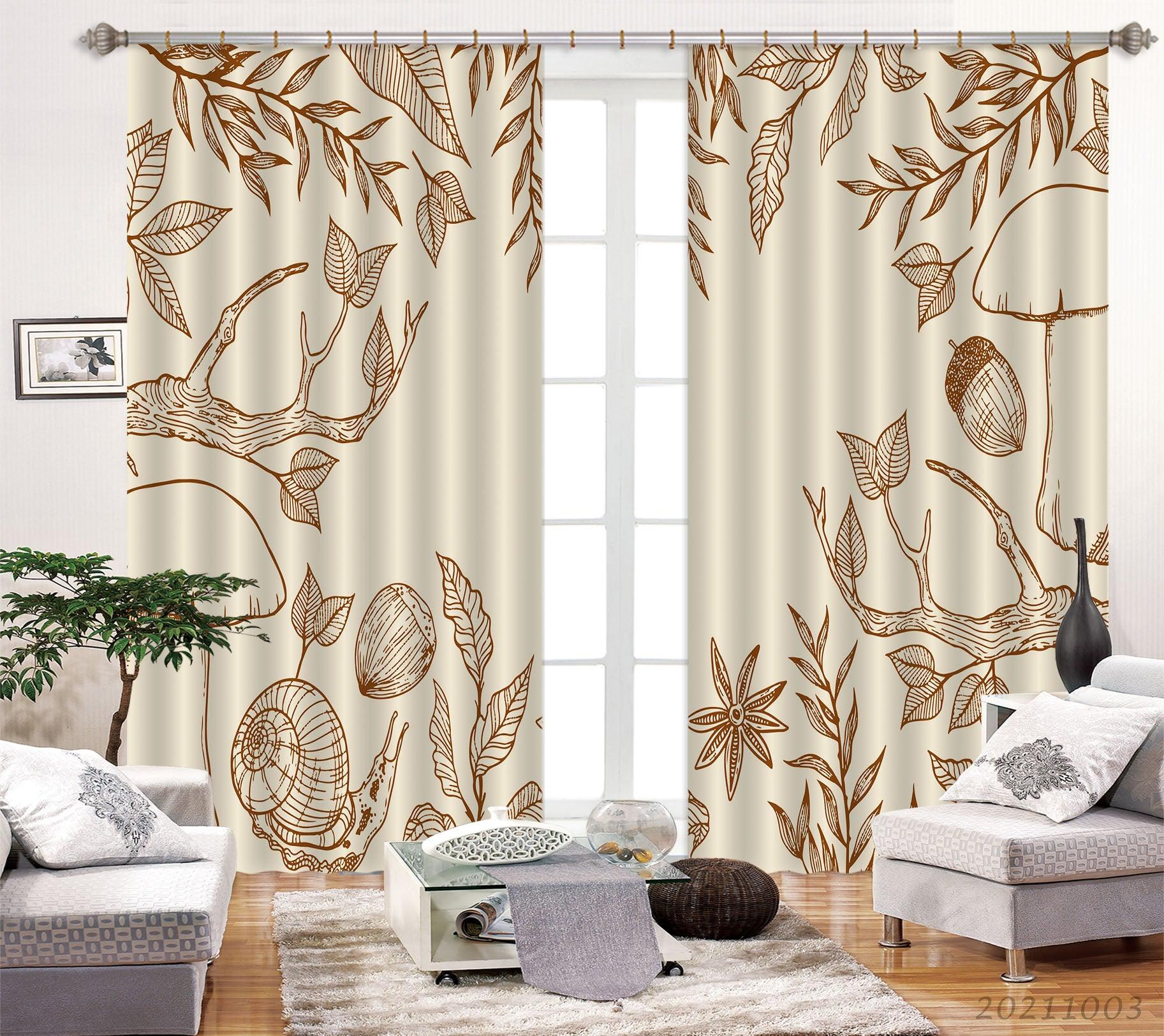 3D Retro Branch Leaf Nut Curtains and Drapes LQH 154- Jess Art Decoration