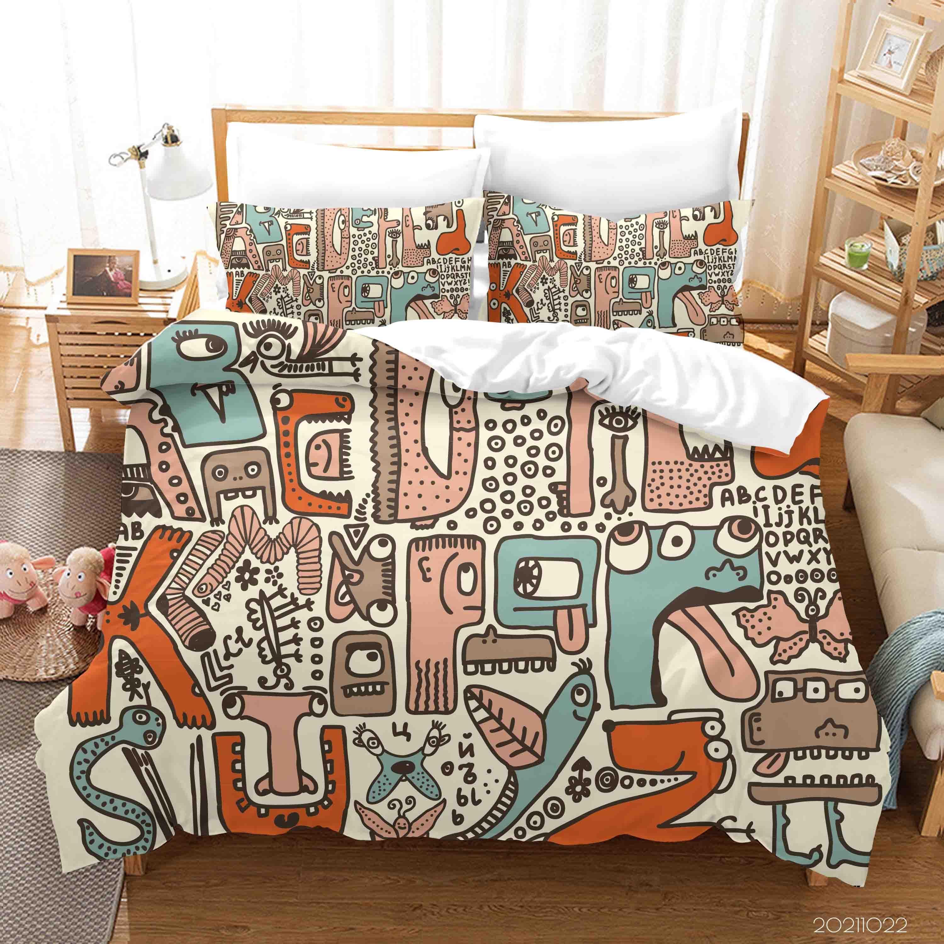 3D Abstract Colorful Alphabet Graffiti Quilt Cover Set Bedding Set Duvet Cover Pillowcases 67- Jess Art Decoration