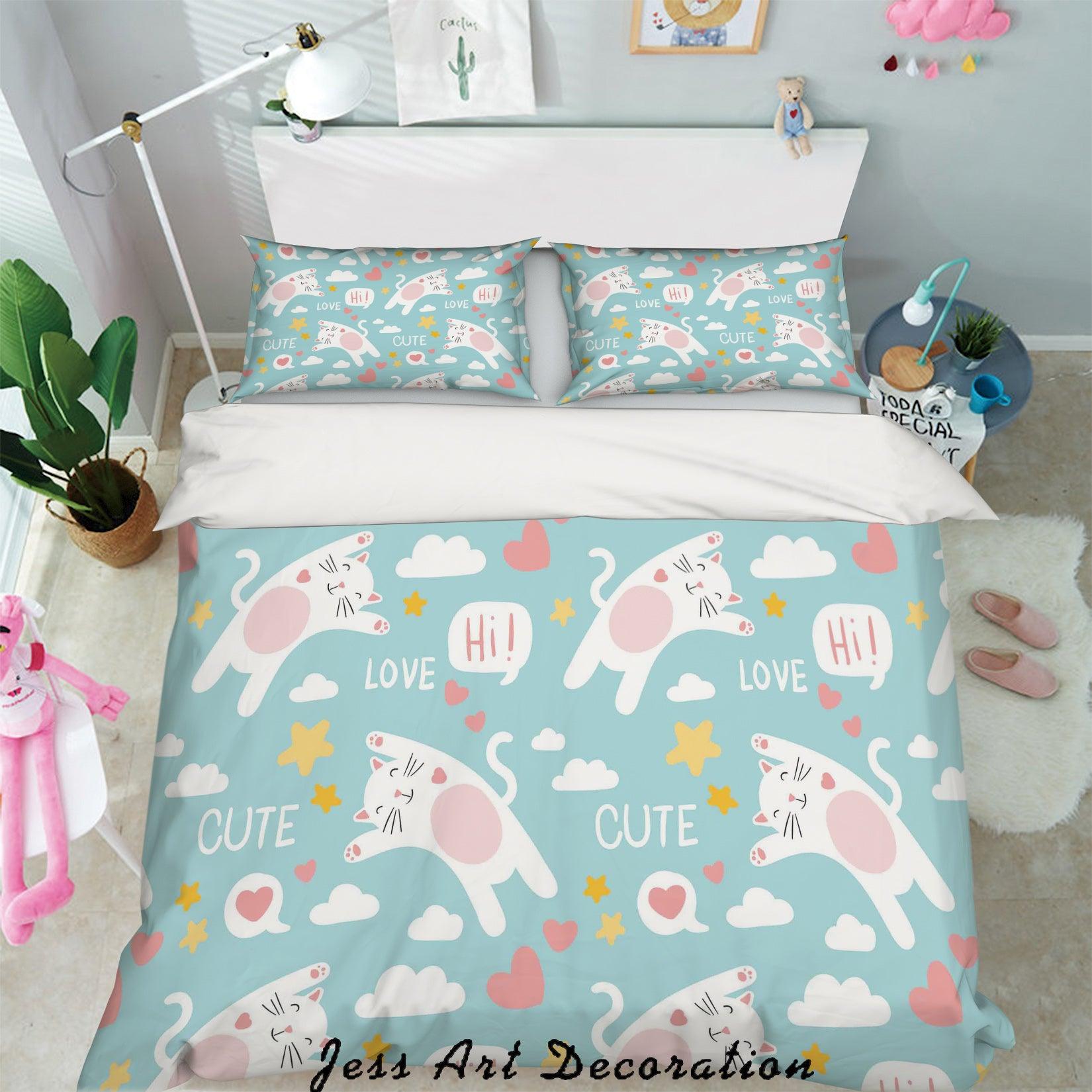3D White Cartoon Cats Quilt Cover Set Bedding Set Pillowcases 78- Jess Art Decoration