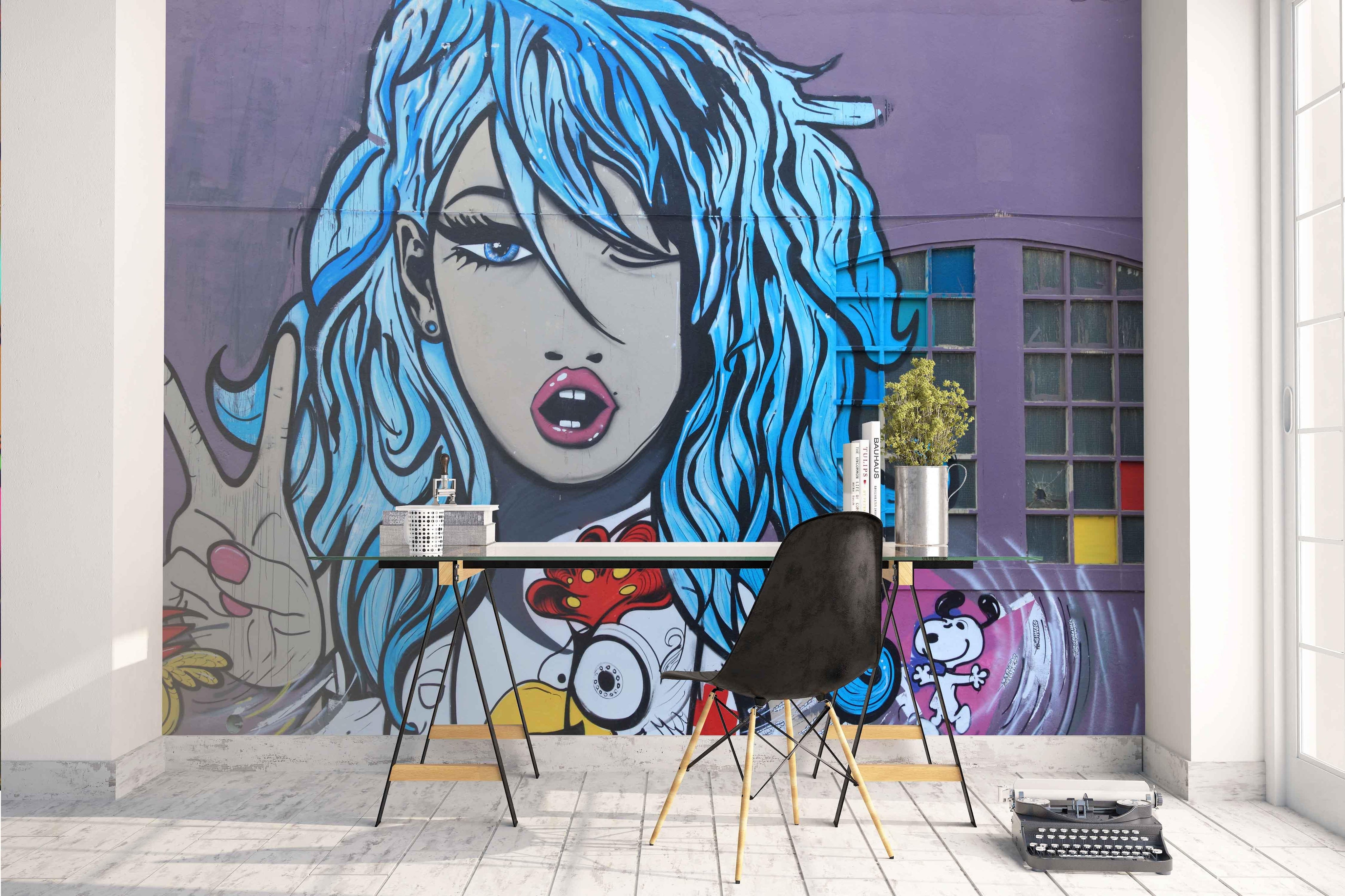 3D Blue Girl Building Graffiti Wall Mural Wallpaper 76- Jess Art Decoration