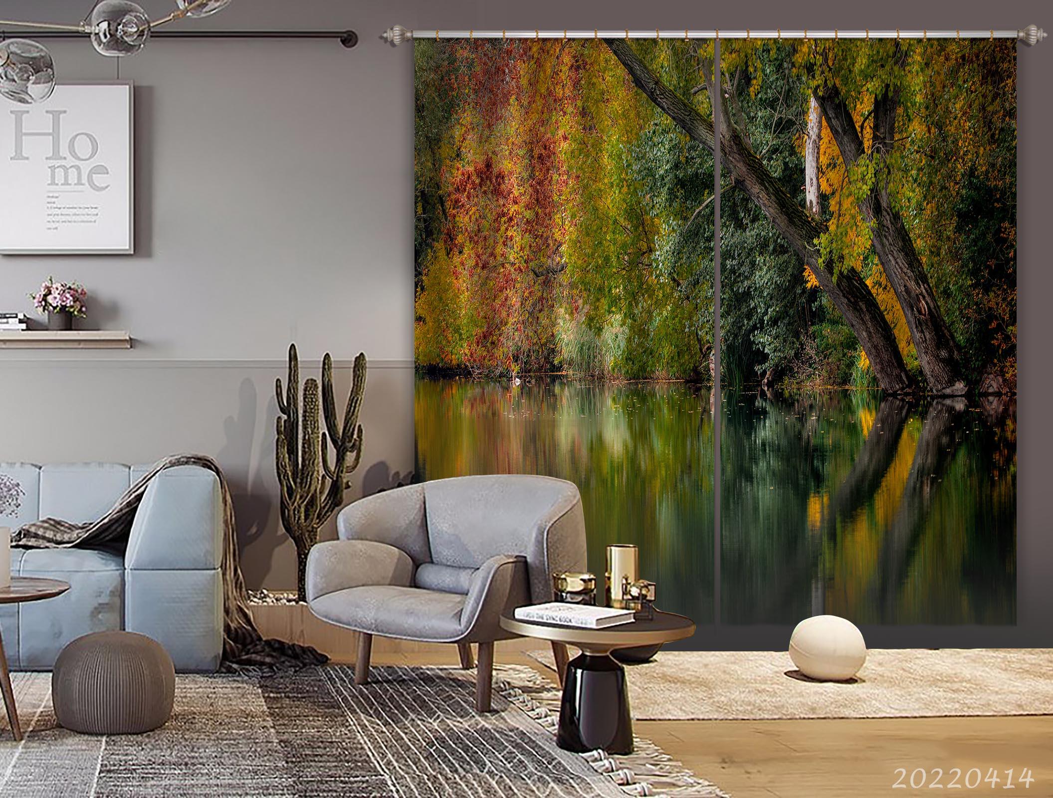3D Tree Nature Forest Branches Lake Autumn Curtains and Drapes GD 4041- Jess Art Decoration