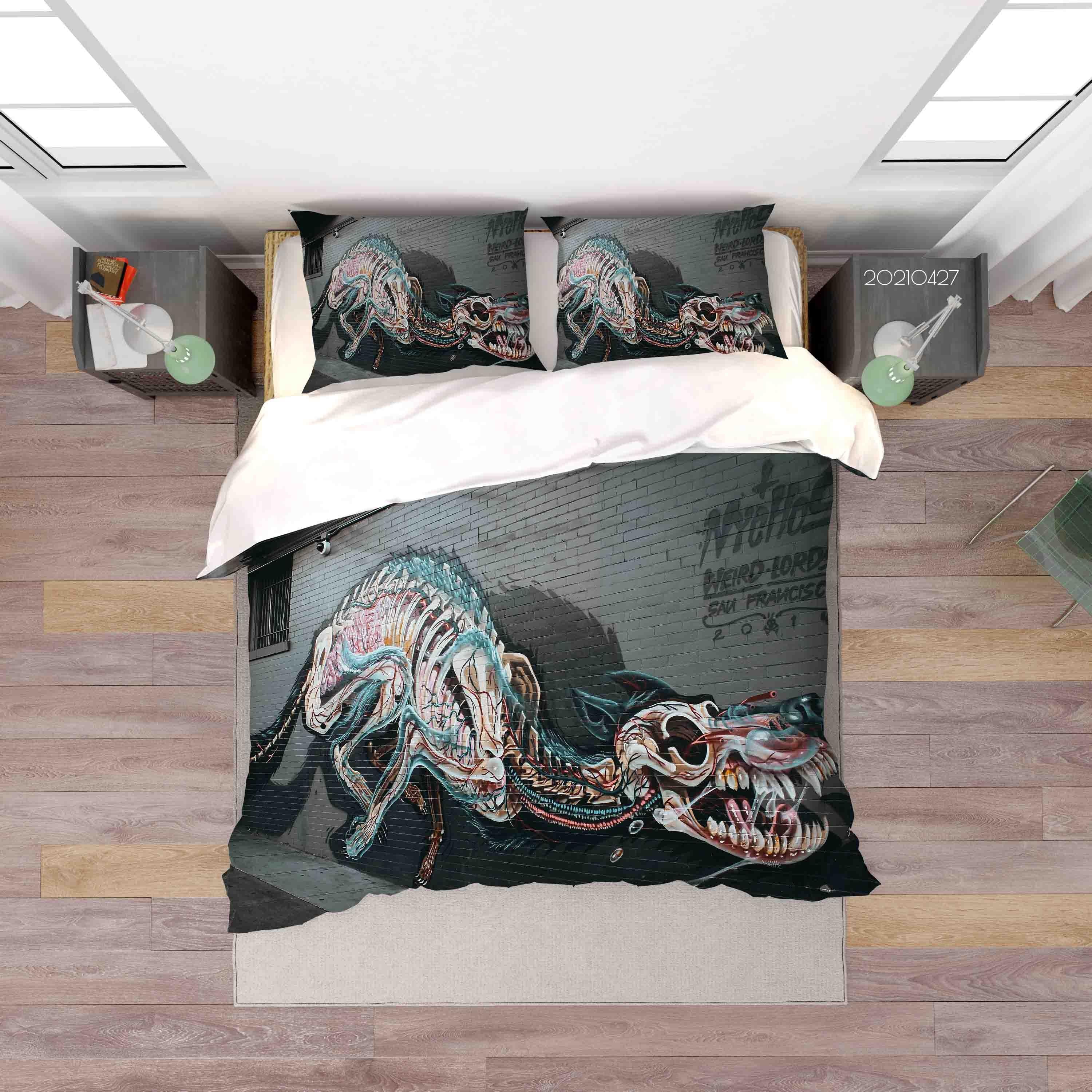 3D Abstract Dinosaur Street Graffiti Quilt Cover Set Bedding Set Duvet Cover Pillowcases 126- Jess Art Decoration