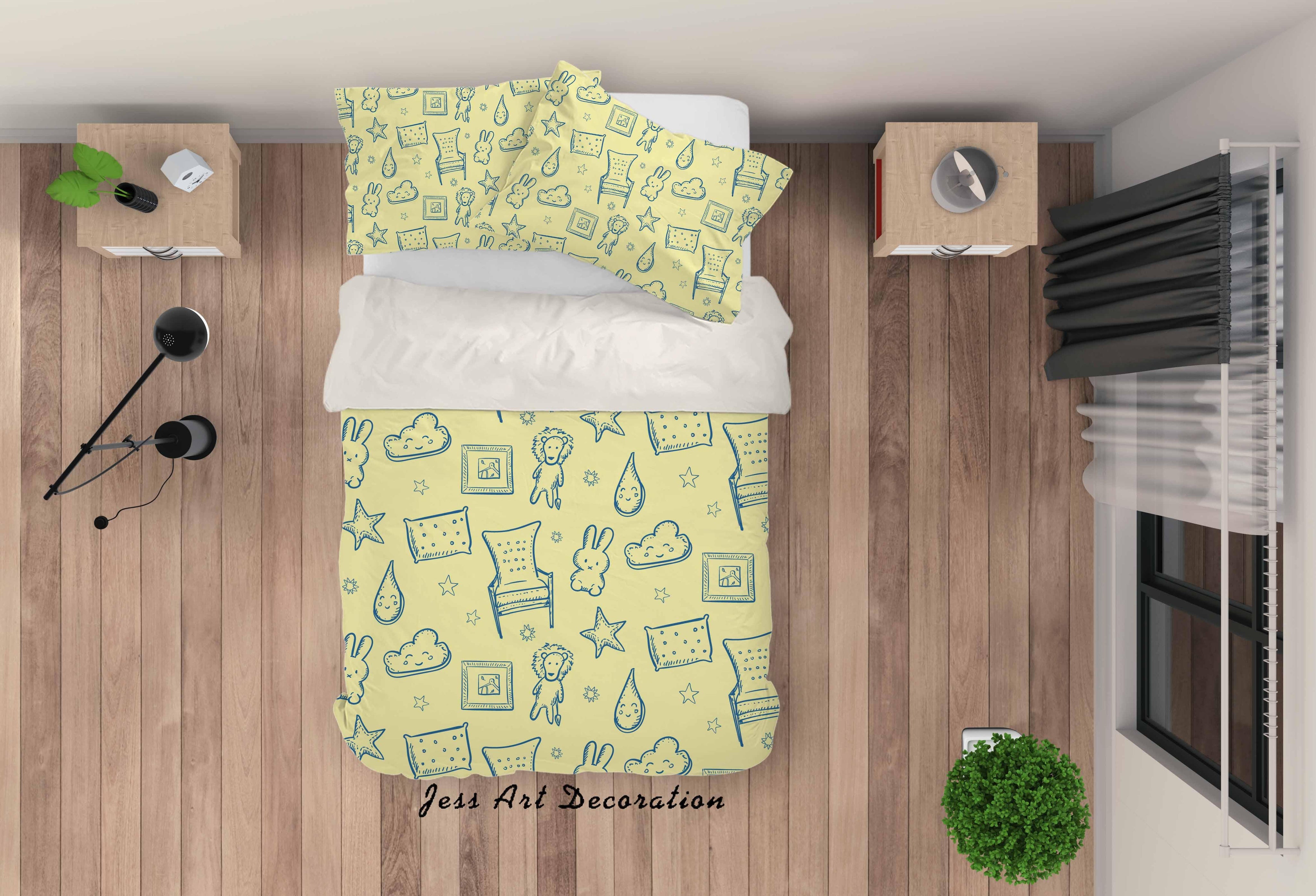 3D Hand Painted Rabbit Yellow Quilt Cover Set Bedding Set Pillowcases 28- Jess Art Decoration