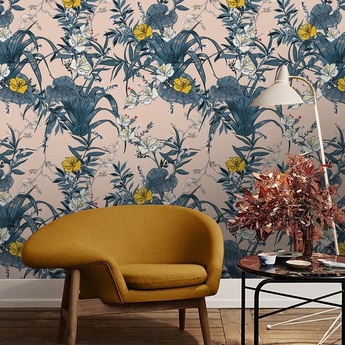 3D Dark Green Leaves Yellow Flowers Wall Mural Wallpaper 176- Jess Art Decoration