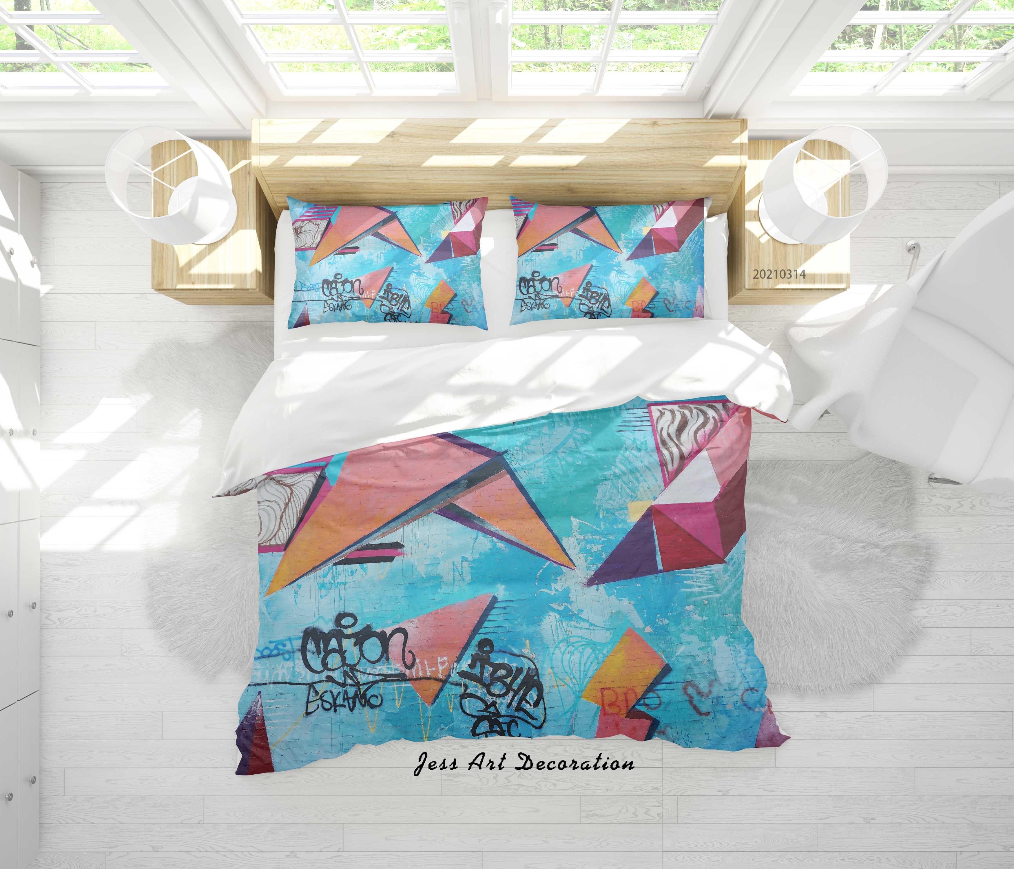 3D Abstract Colored Street Graffiti Quilt Cover Set Bedding Set Duvet Cover Pillowcases 152- Jess Art Decoration