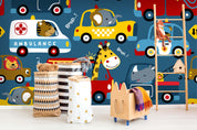 3D cartoon car animals wall mural wallpaper 39- Jess Art Decoration