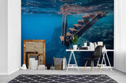3D Pexels Deep Blue Ocean Wooden Stairs Wall Mural Wallpaper LXL- Jess Art Decoration