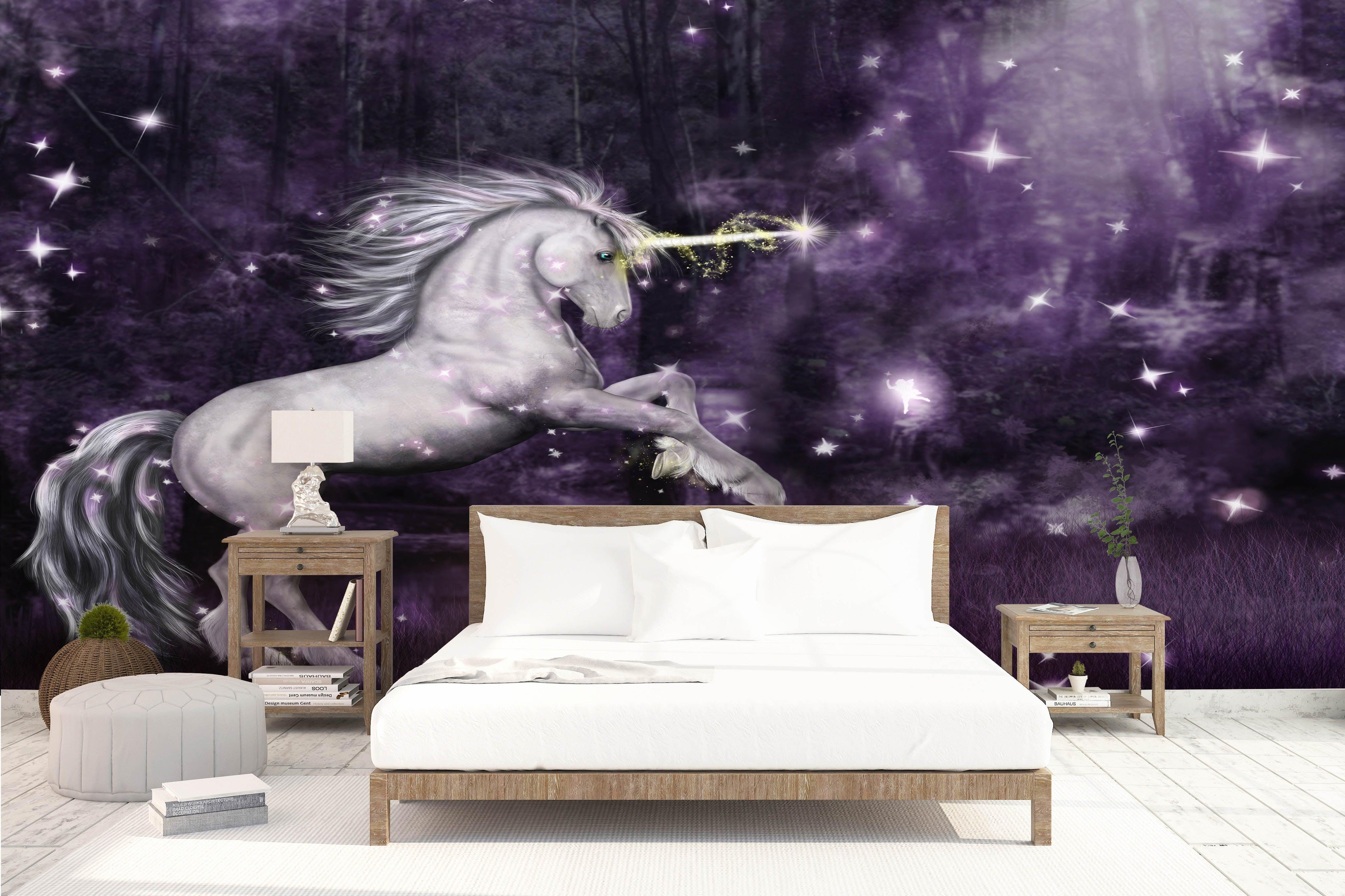 3D Purple Star Unicorn Wall Mural Wallpaper 52- Jess Art Decoration