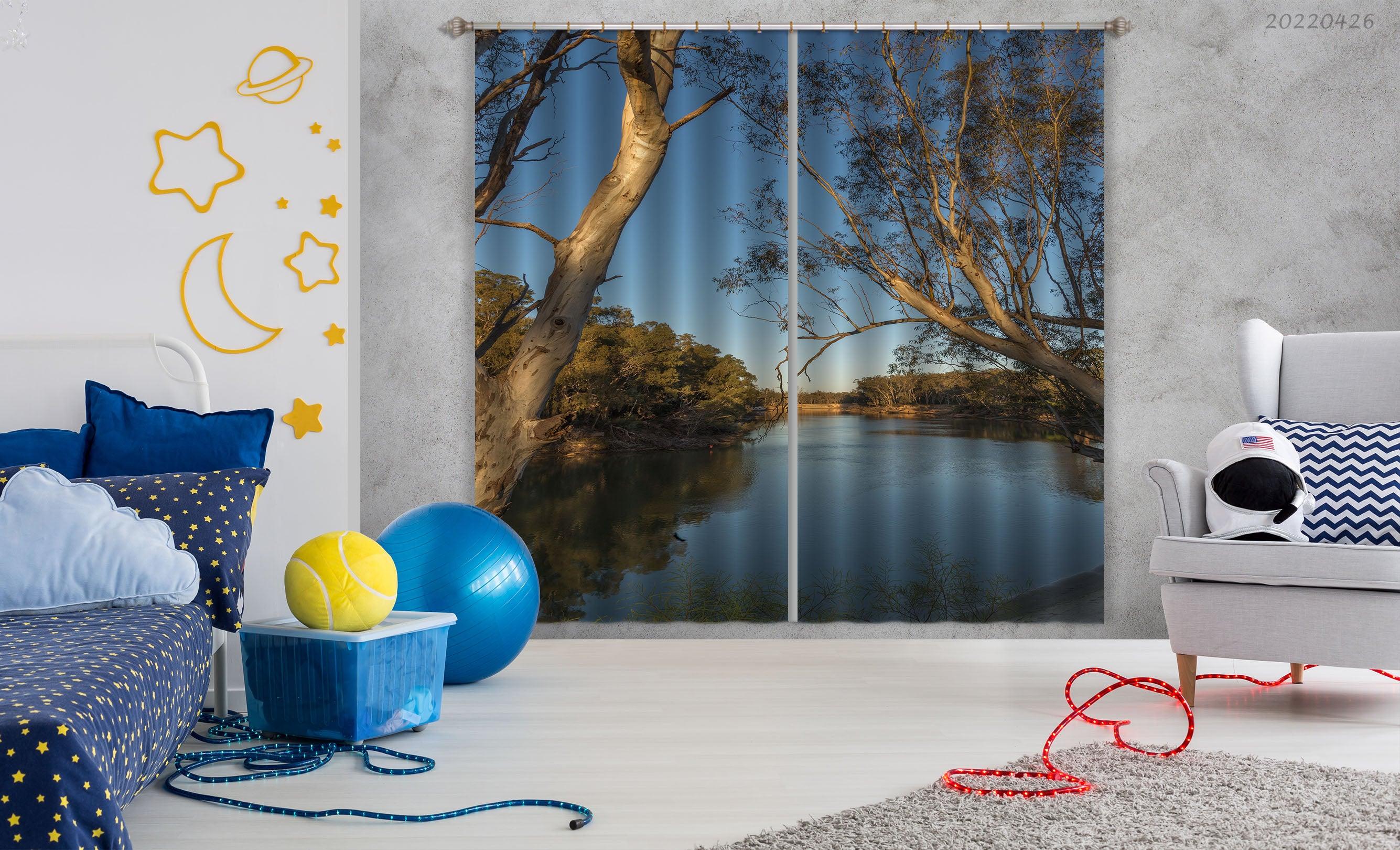 3D Landscape River Forest Tree Sky Curtains and Drapes GD 4768- Jess Art Decoration