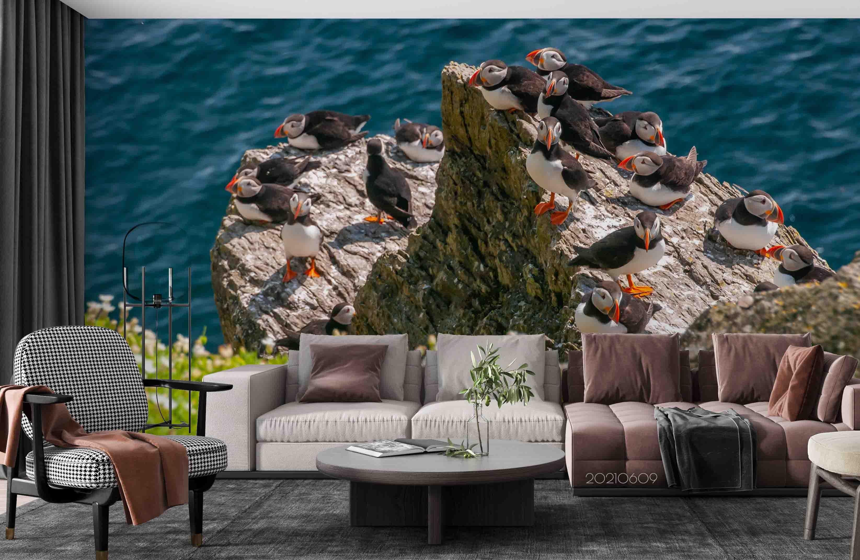 3D Sea Rock Seabirds Wall Mural Wallpaper SWW1676- Jess Art Decoration