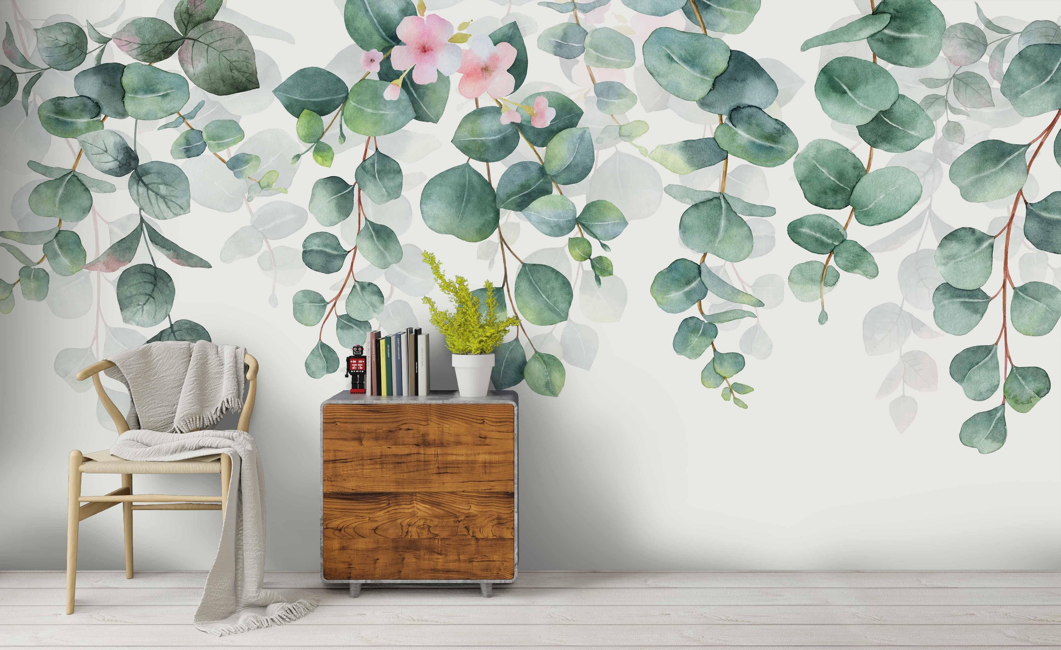 3D Watercolor Green Leaf Floral Wall Mural Wallpaper LQH 12- Jess Art Decoration