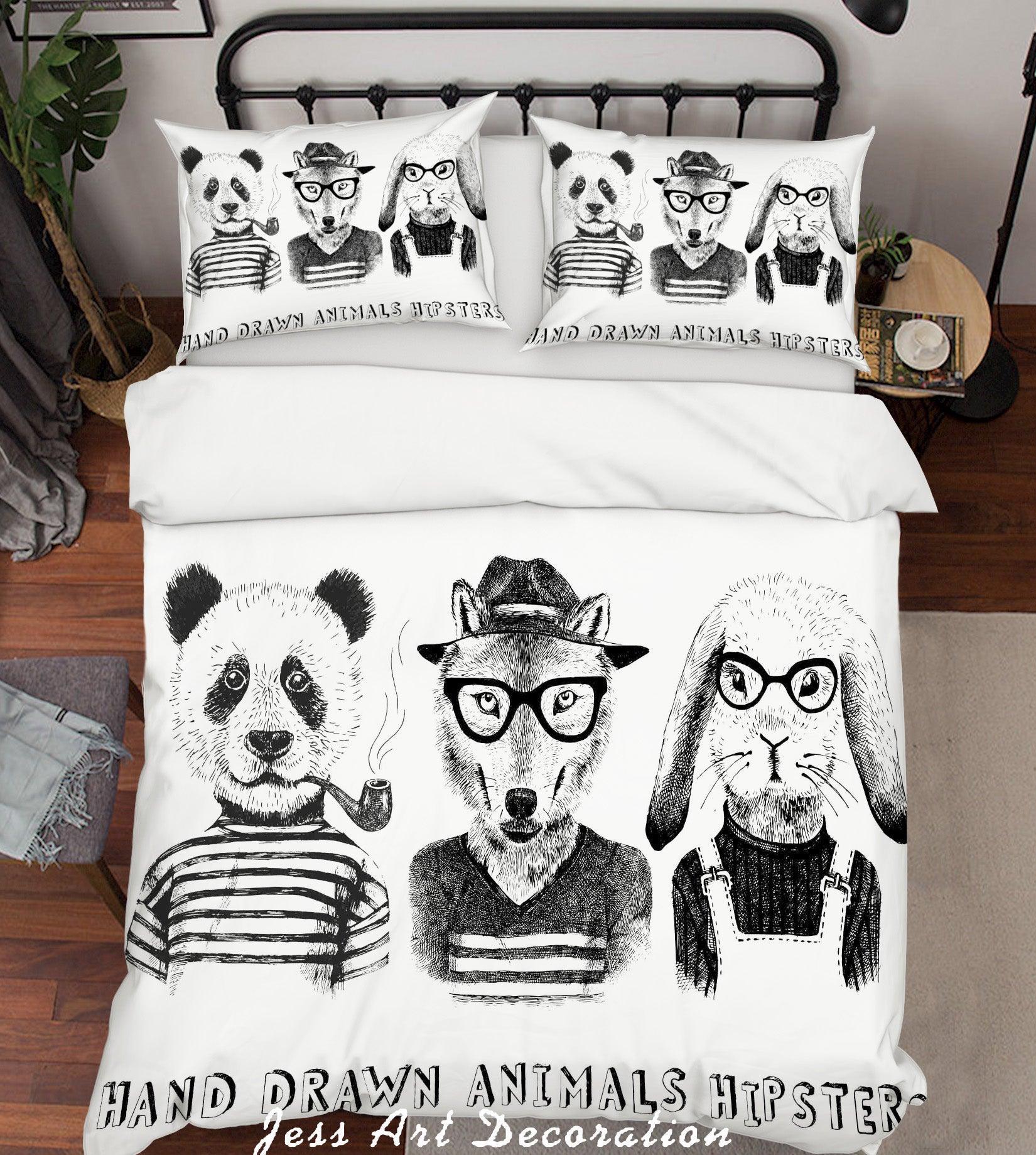 3D Color Cartoon Characters Animals Panda Dog Rabbit Quilt Cover Set Bedding Set Pillowcasesn 22- Jess Art Decoration