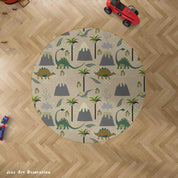 3D Cartoon Animal Dinosaur Coconut Tree Kids Non-Slip Round Rug Mat 11- Jess Art Decoration