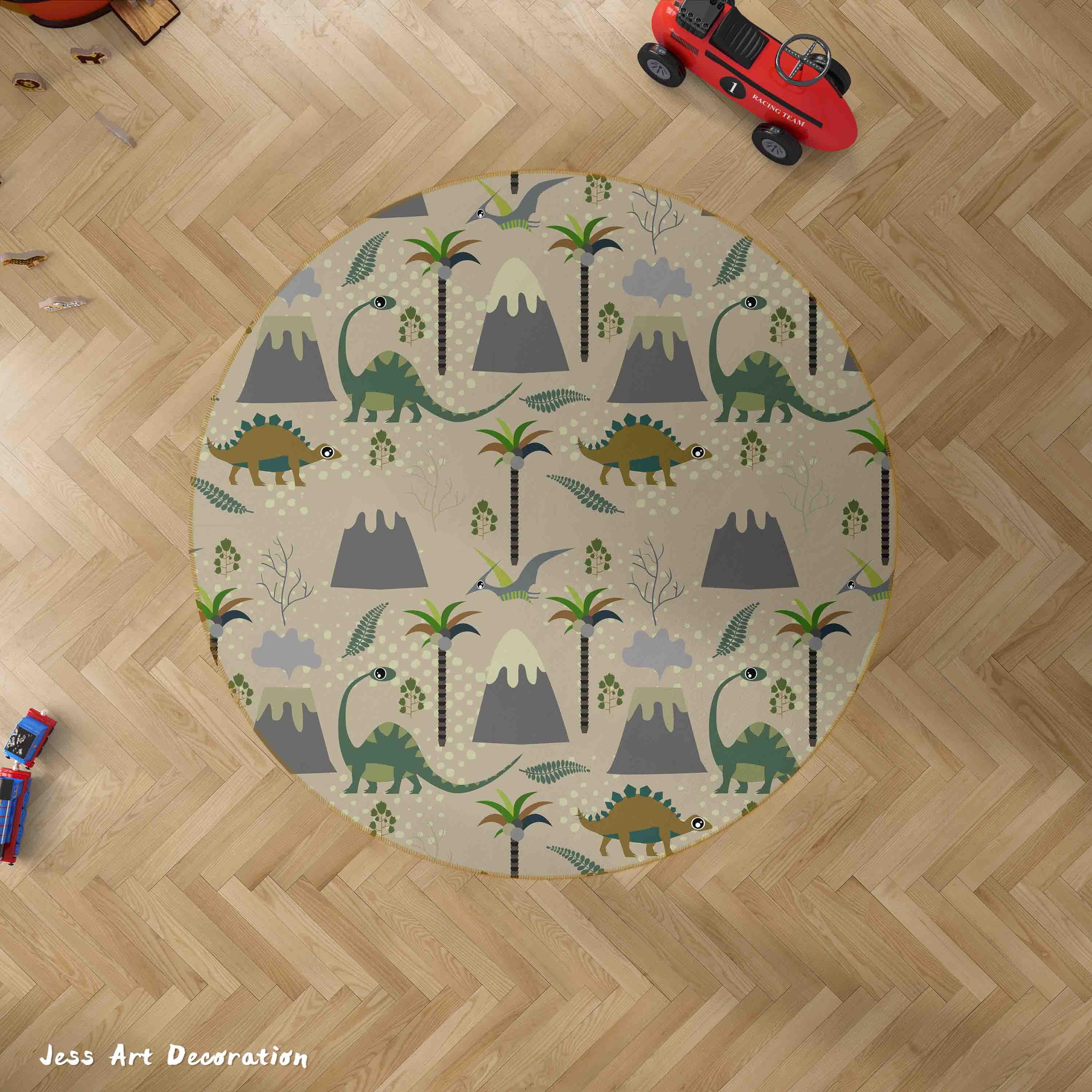 3D Cartoon Animal Dinosaur Coconut Tree Kids Non-Slip Round Rug Mat 11- Jess Art Decoration