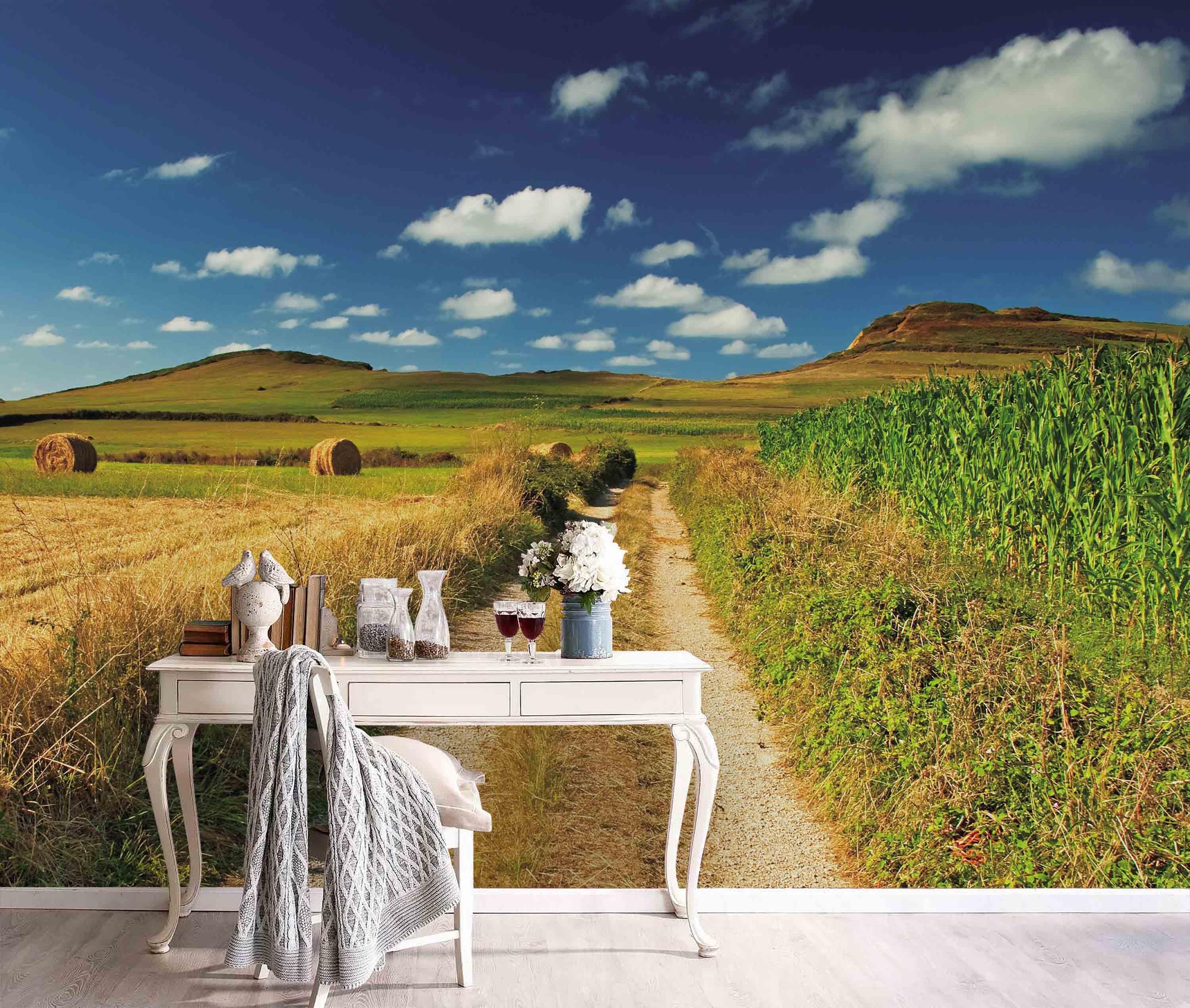 3D Sky Grassland Haystack Field Hill Wall Mural Wallpaper 122- Jess Art Decoration