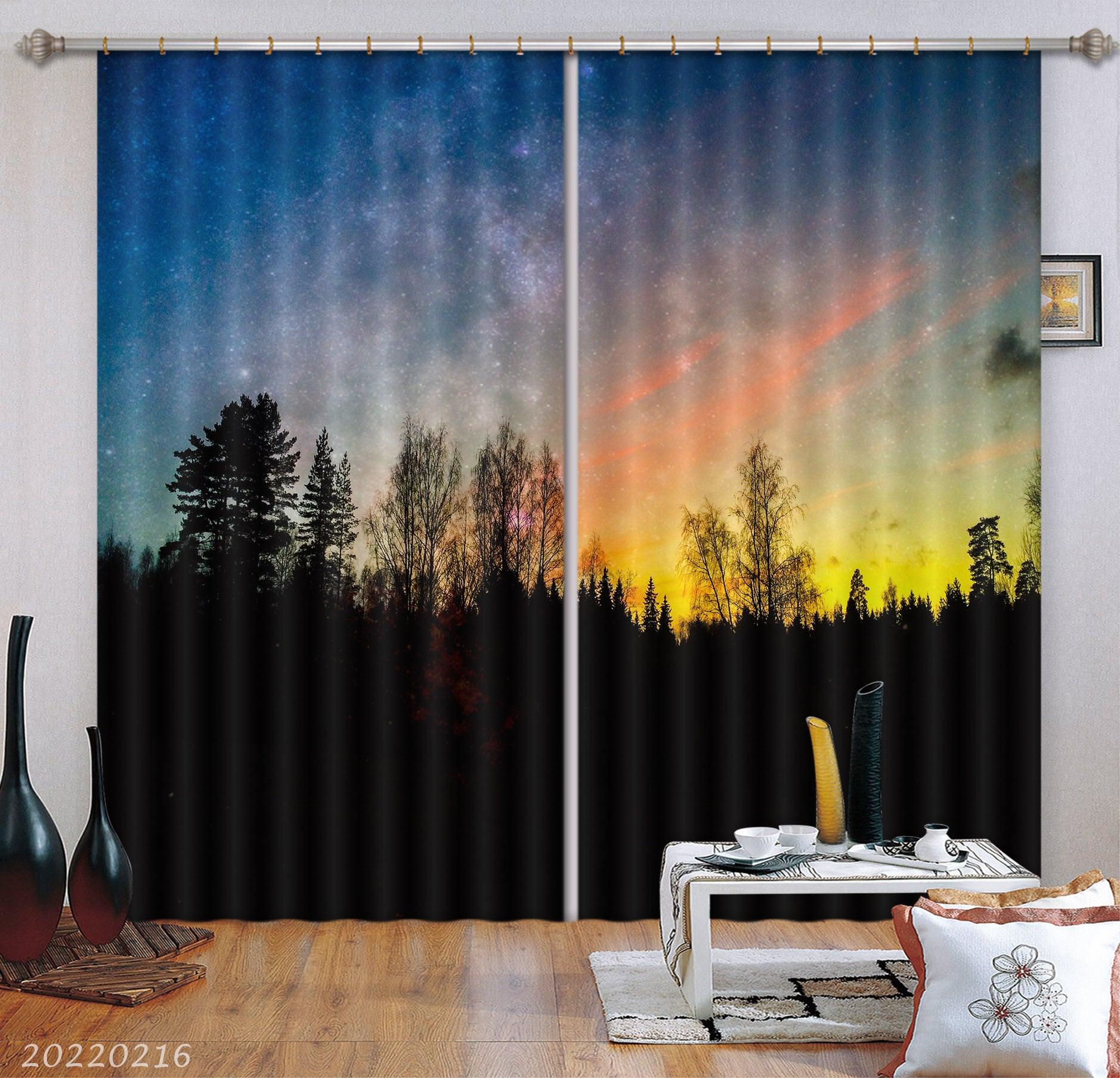 3D Woods Sunrise Golden Sky View Curtains and Drapes GD 2029- Jess Art Decoration