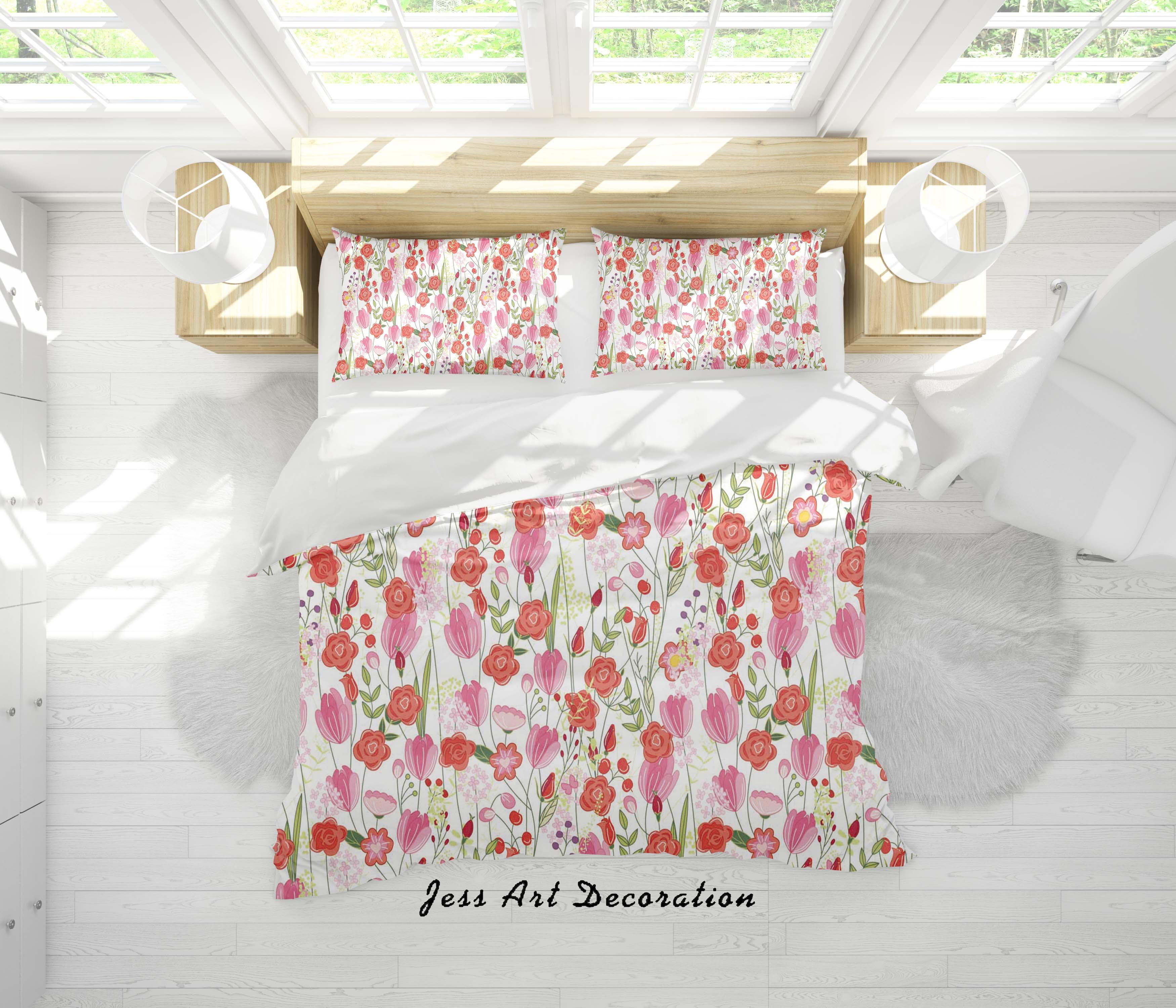 3D White Floral Quilt Cover Set Bedding Set Duvet Cover Pillowcases SF118- Jess Art Decoration