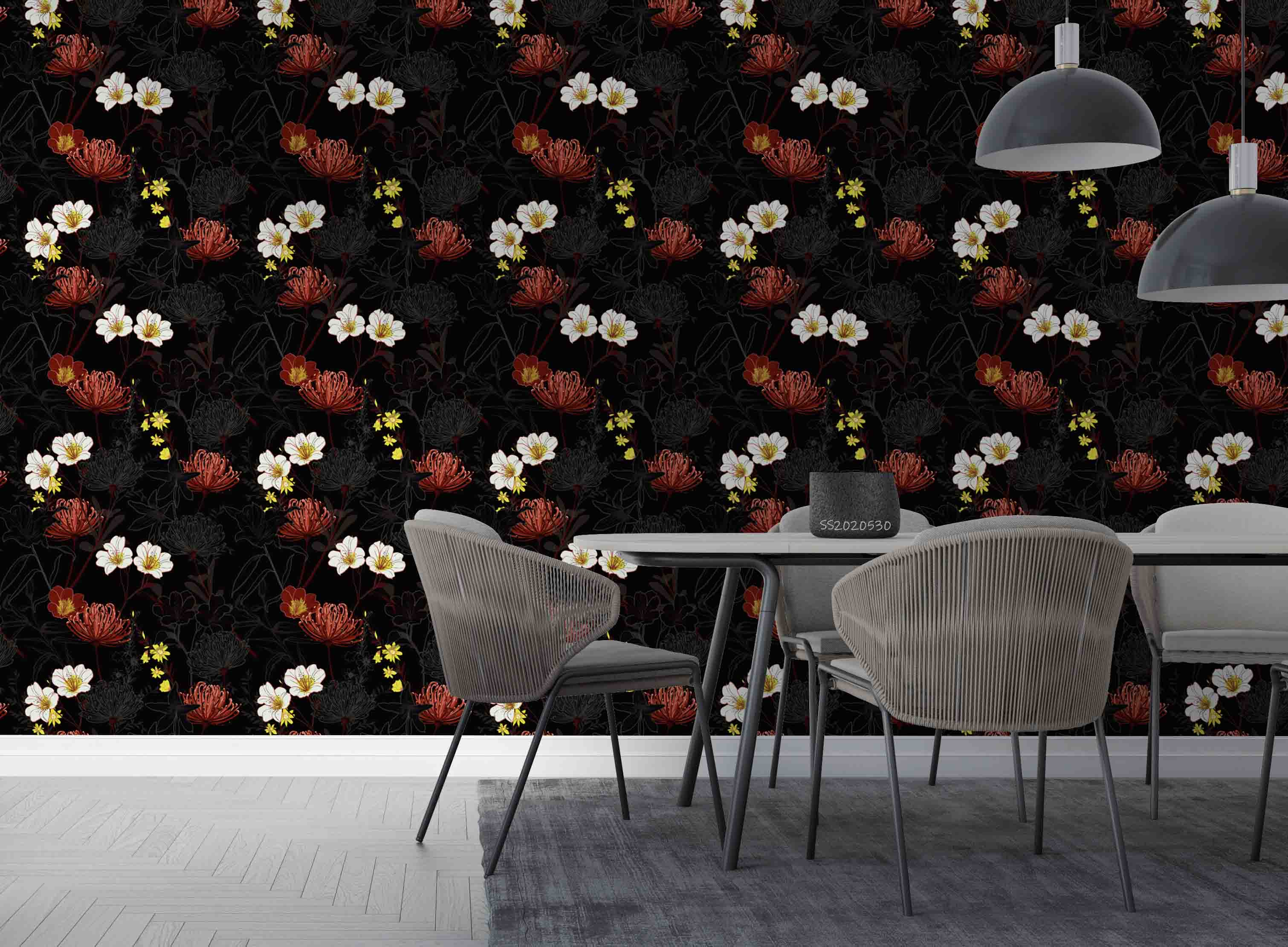 3D Vintage Floral Black Background Wall Mural Wallpaper GD 73- Jess Art Decoration