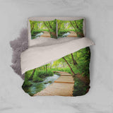 3D Wooden Bridge Green Plant Quilt Cover Set Bedding Set Pillowcases 113- Jess Art Decoration