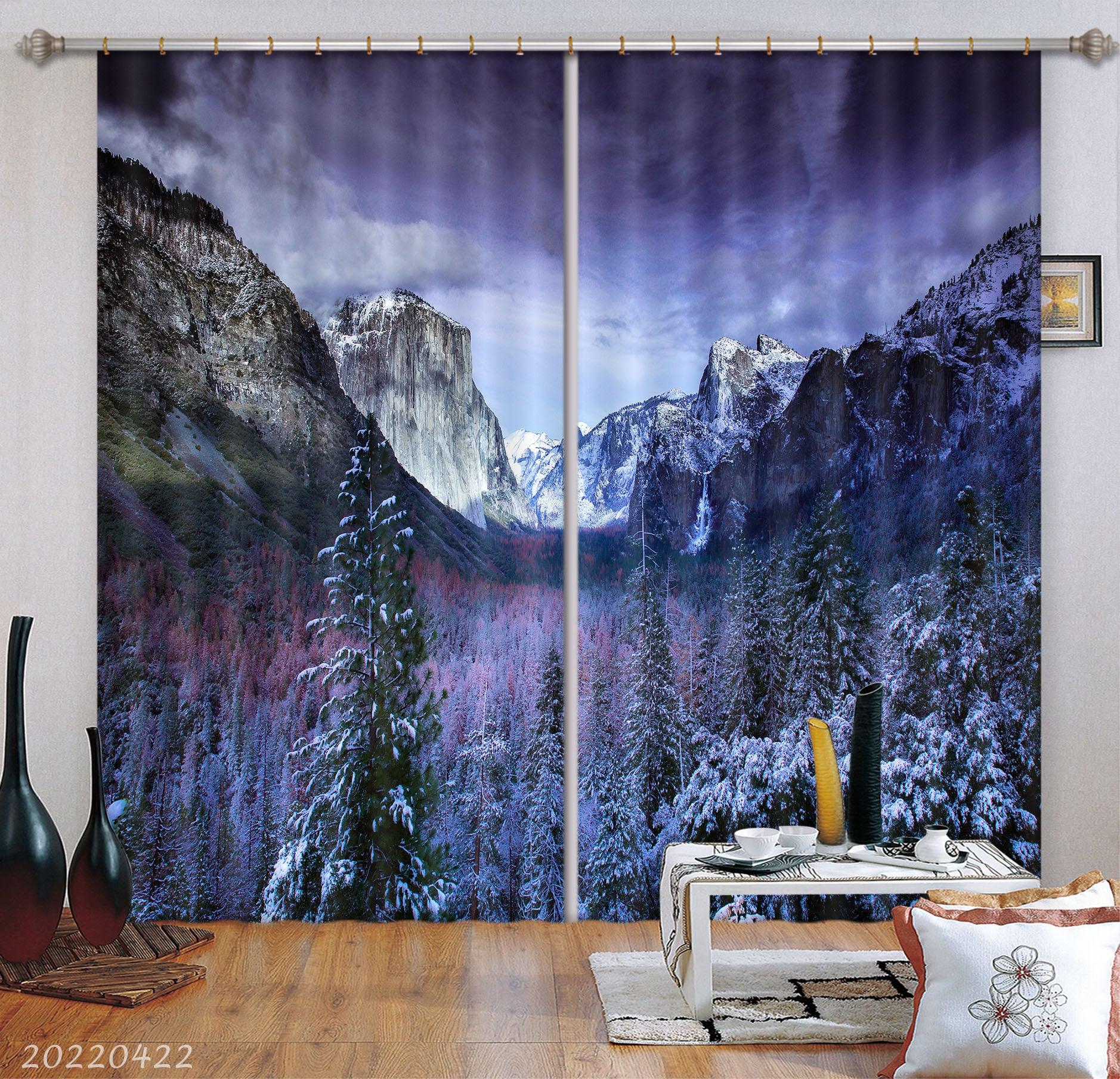 3D Landscape Peak Canyon Snow Plant Tree Curtains and Drapes GD 4252- Jess Art Decoration