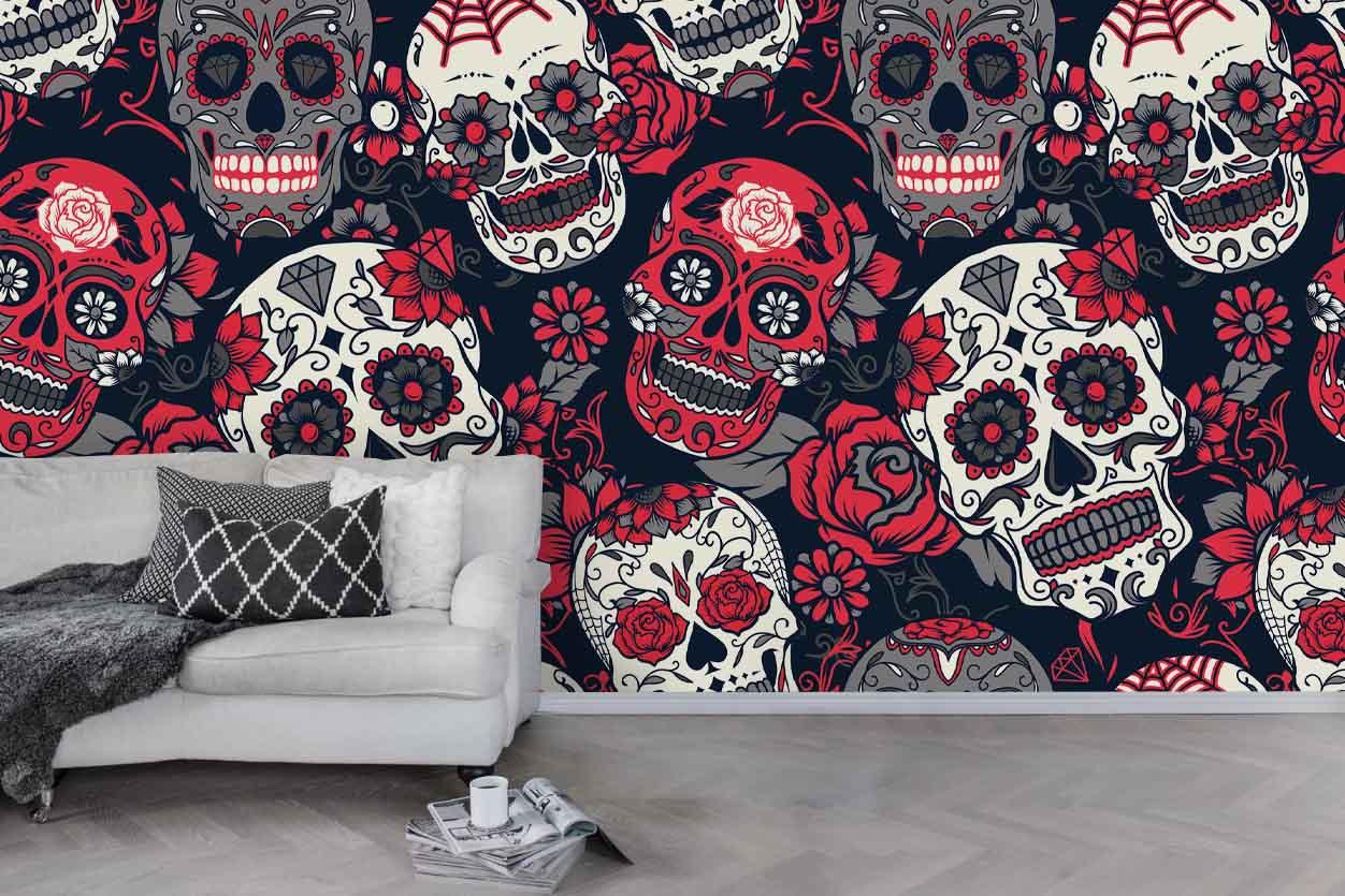 3D Floral Skull Wall Mural Wallpaper 30- Jess Art Decoration
