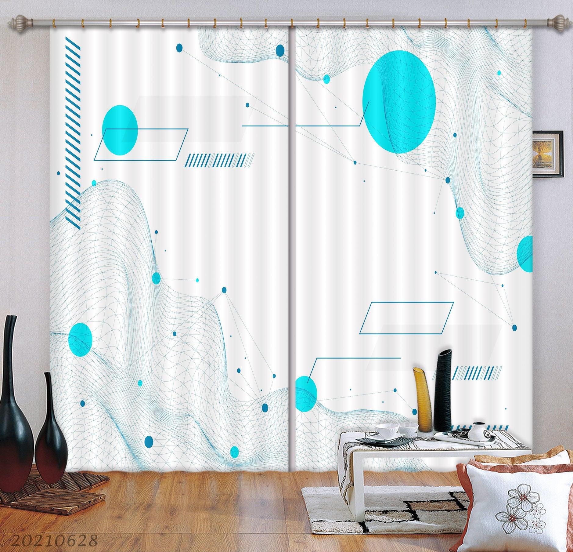 3D Abstract Blue Geometry Curtains and Drapes LQH 9- Jess Art Decoration