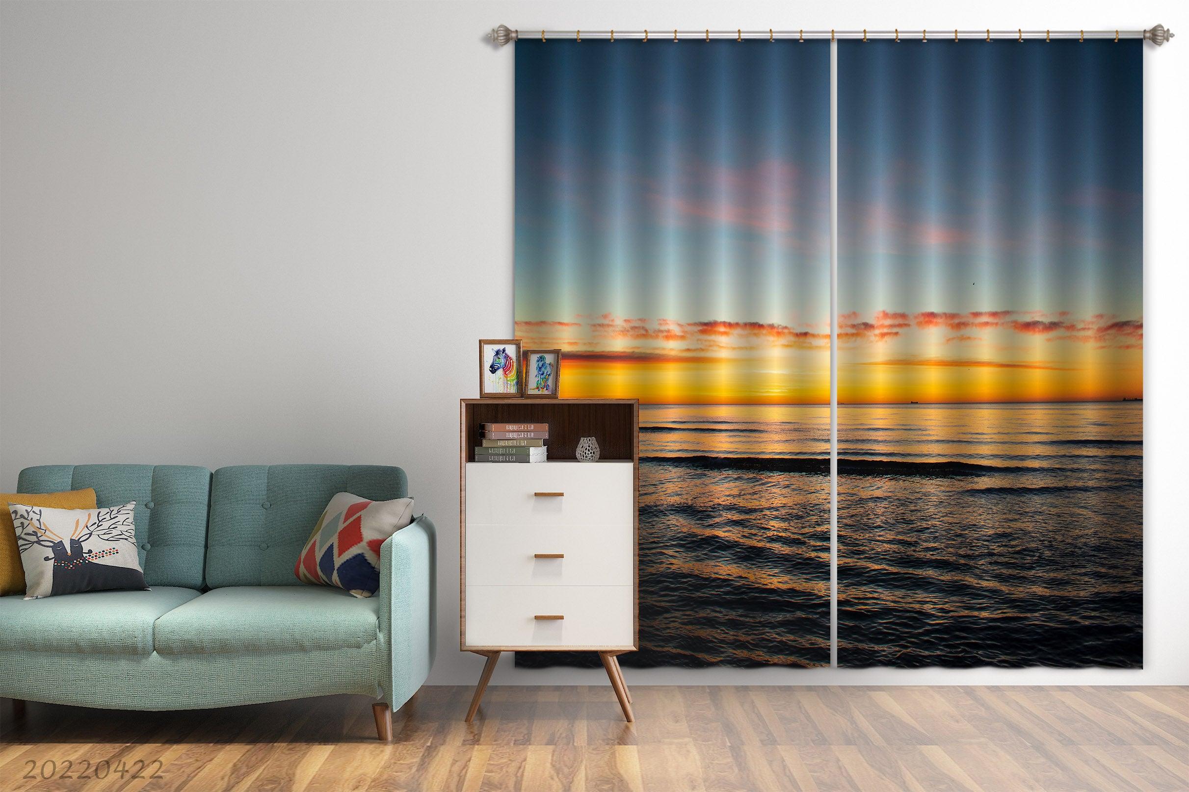 3D Landscape Ocean Orange Skyline Curtains and Drapes GD 4165- Jess Art Decoration