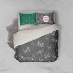 3D White Dragonfly Grey Quilt Cover Set Bedding Set Pillowcases 67- Jess Art Decoration