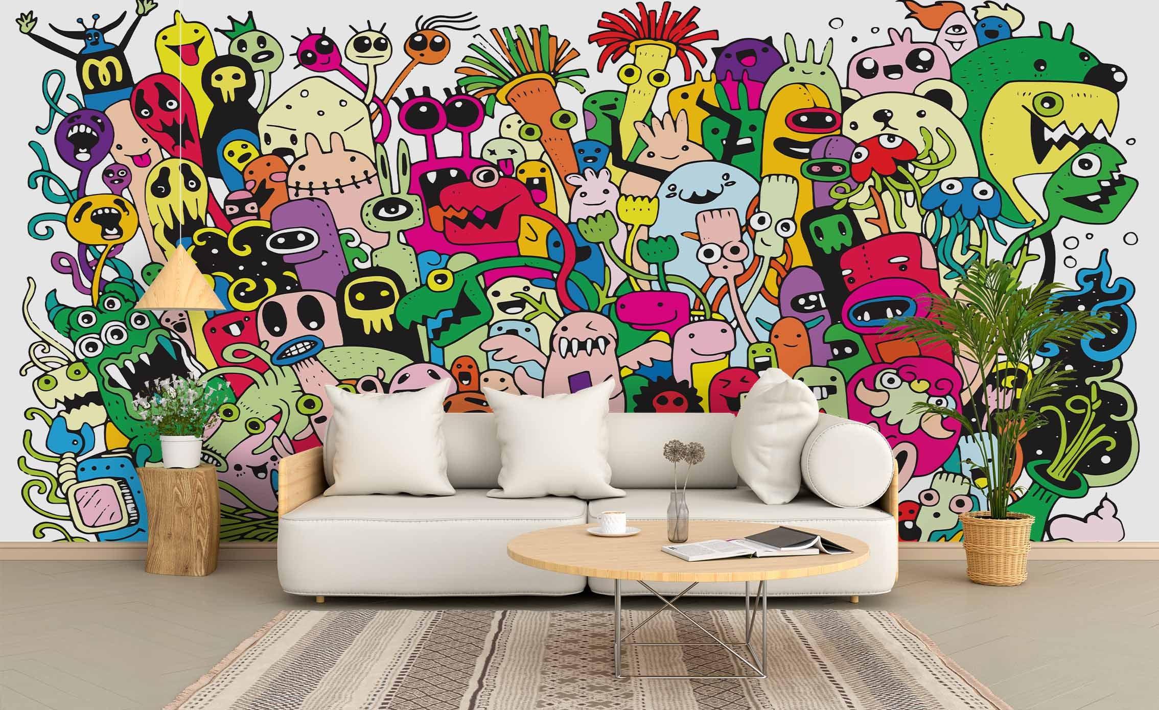 3D Cartoon Graffiti Wall Mural Wallpaper SF18- Jess Art Decoration