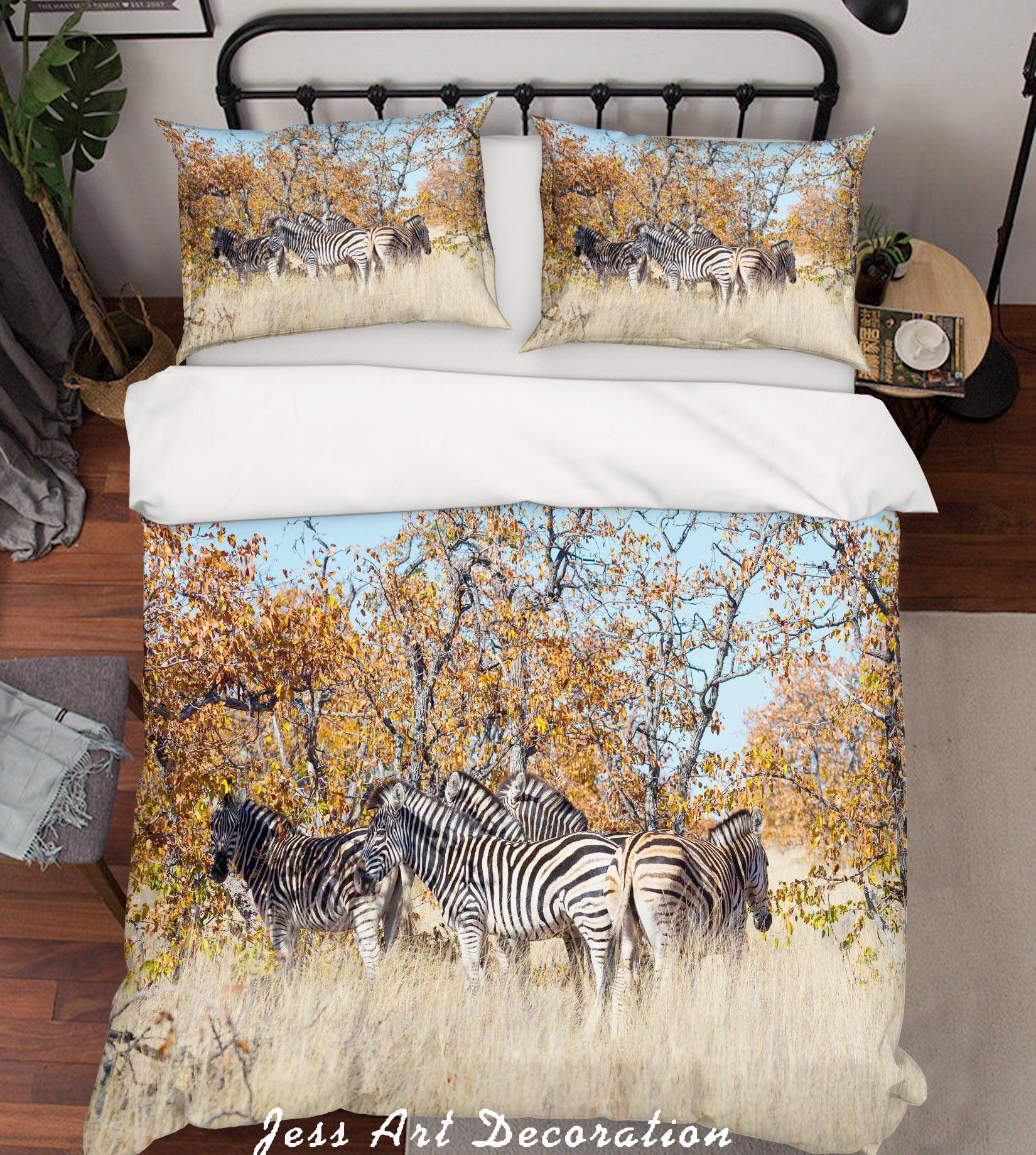 3D Zebra Forest Quilt Cover Set Bedding Set Pillowcases SF62- Jess Art Decoration