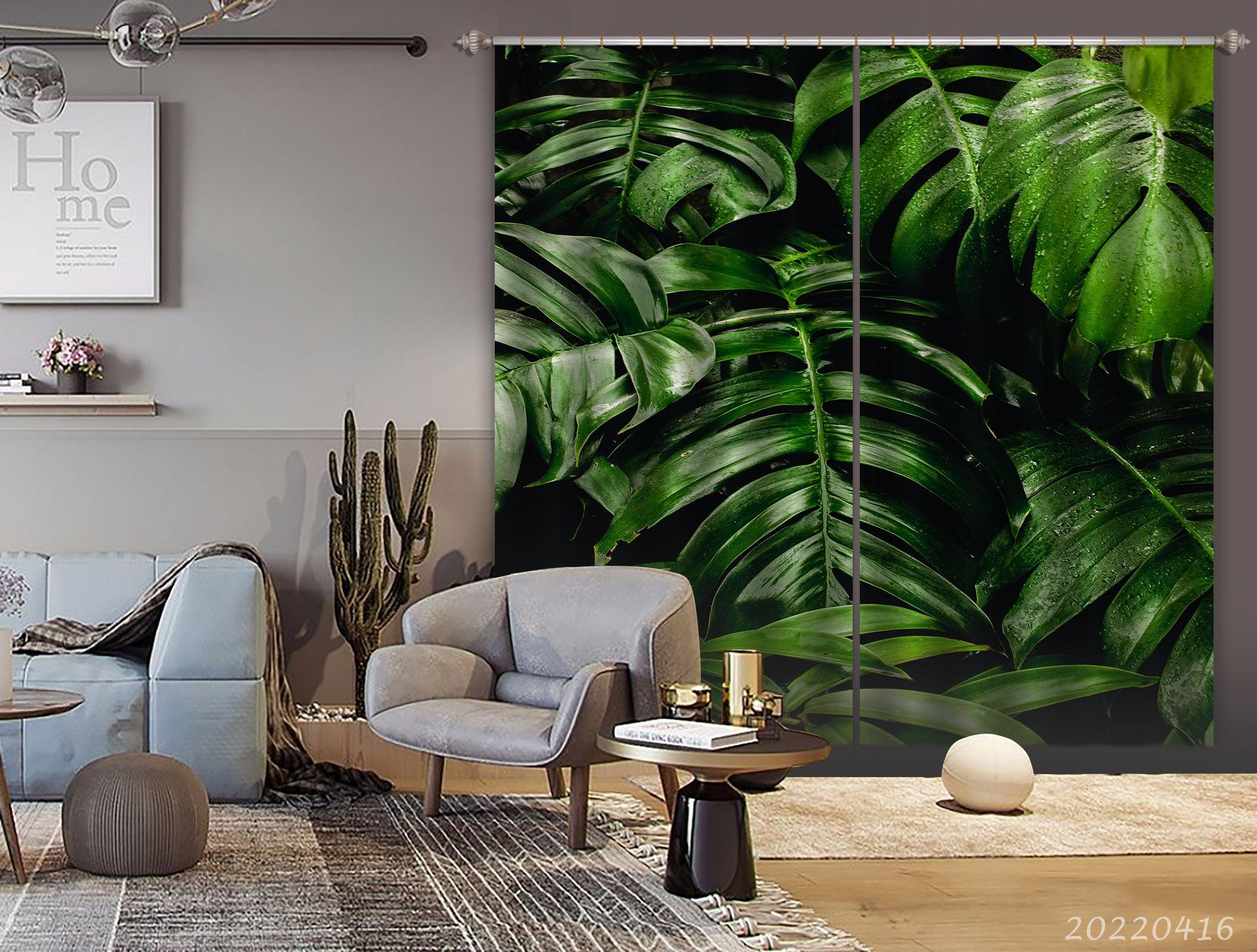 3D Tropical Plant Green Leaf Curtains and Drapes GD 4377- Jess Art Decoration