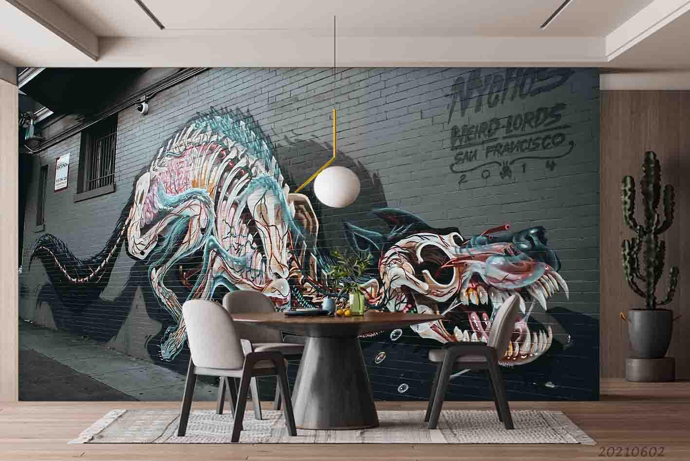 3D  Abstract  Hand-painted Dinosaur Skeleton Wall Mural Wallpaper SWW1014- Jess Art Decoration