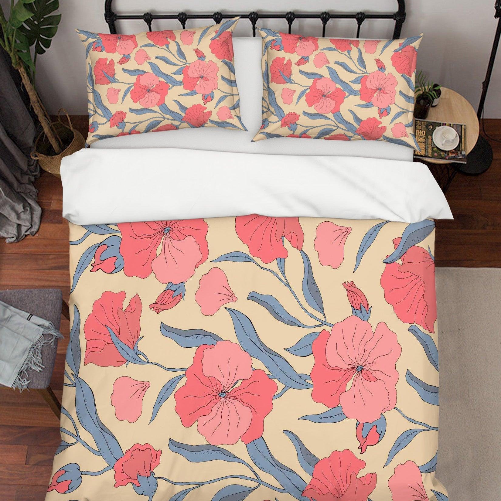 3D Watercolor Pink Floral Quilt Cover Set Bedding Set Pillowcases 06- Jess Art Decoration