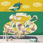 3D Vintage Colorful Bird Cup Teapot Wall Mural Wallpaper LXL 1555- Jess Art Decoration