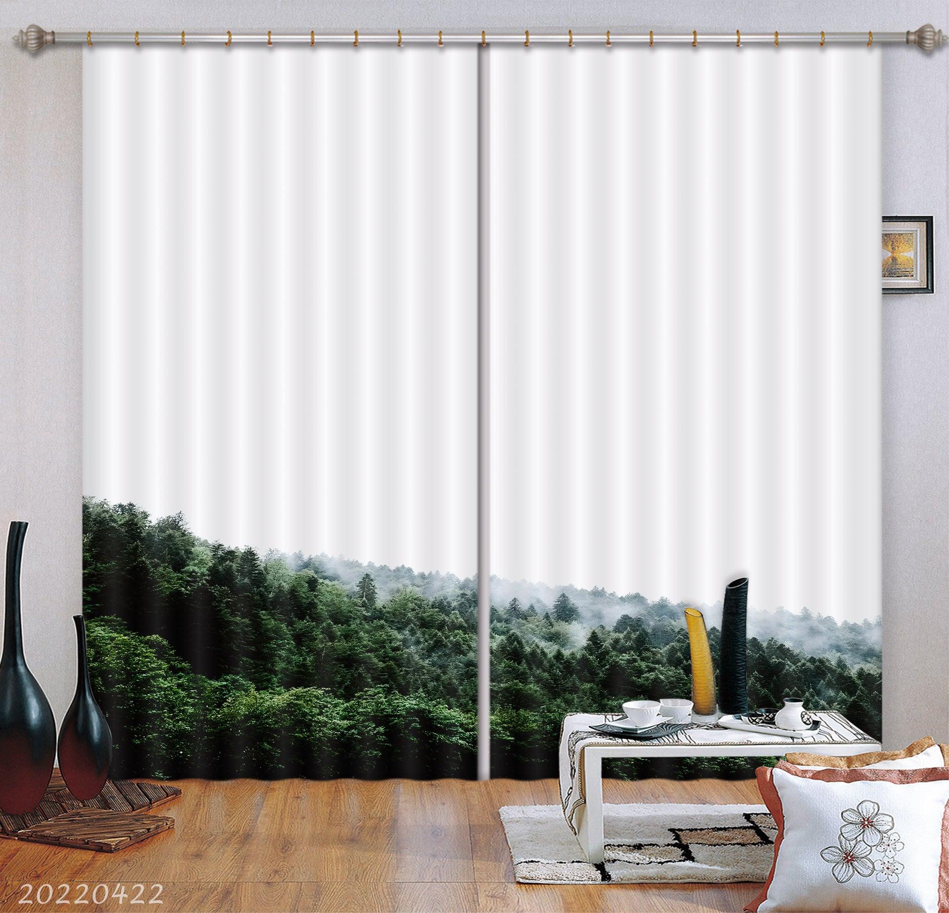 3D Landscape Mountain Forest Green Trees Fog Curtains and Drapes GD 4319- Jess Art Decoration