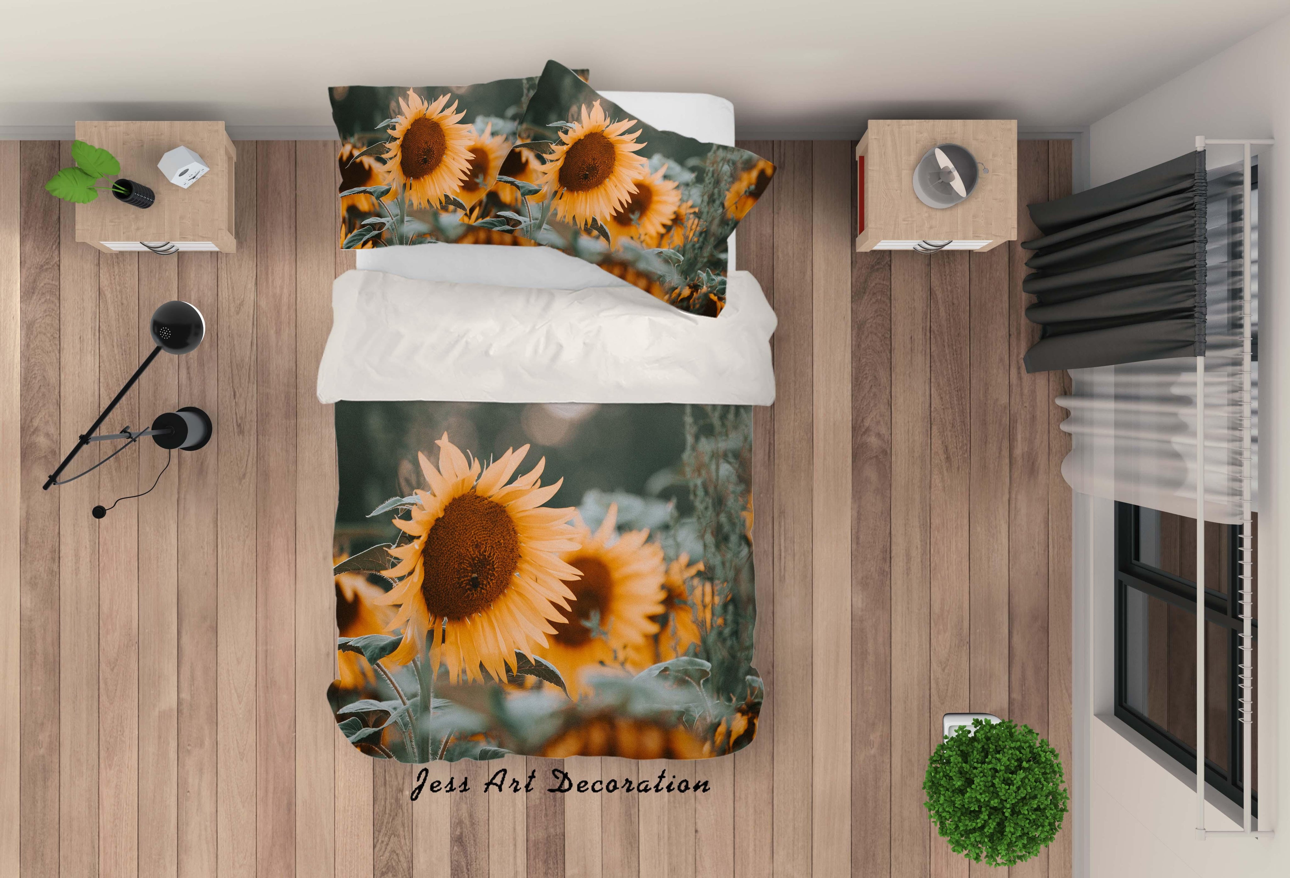 3D Sunflower Pattern Quilt Cover Set Bedding Set Duvet Cover Pillowcases LQH A87- Jess Art Decoration