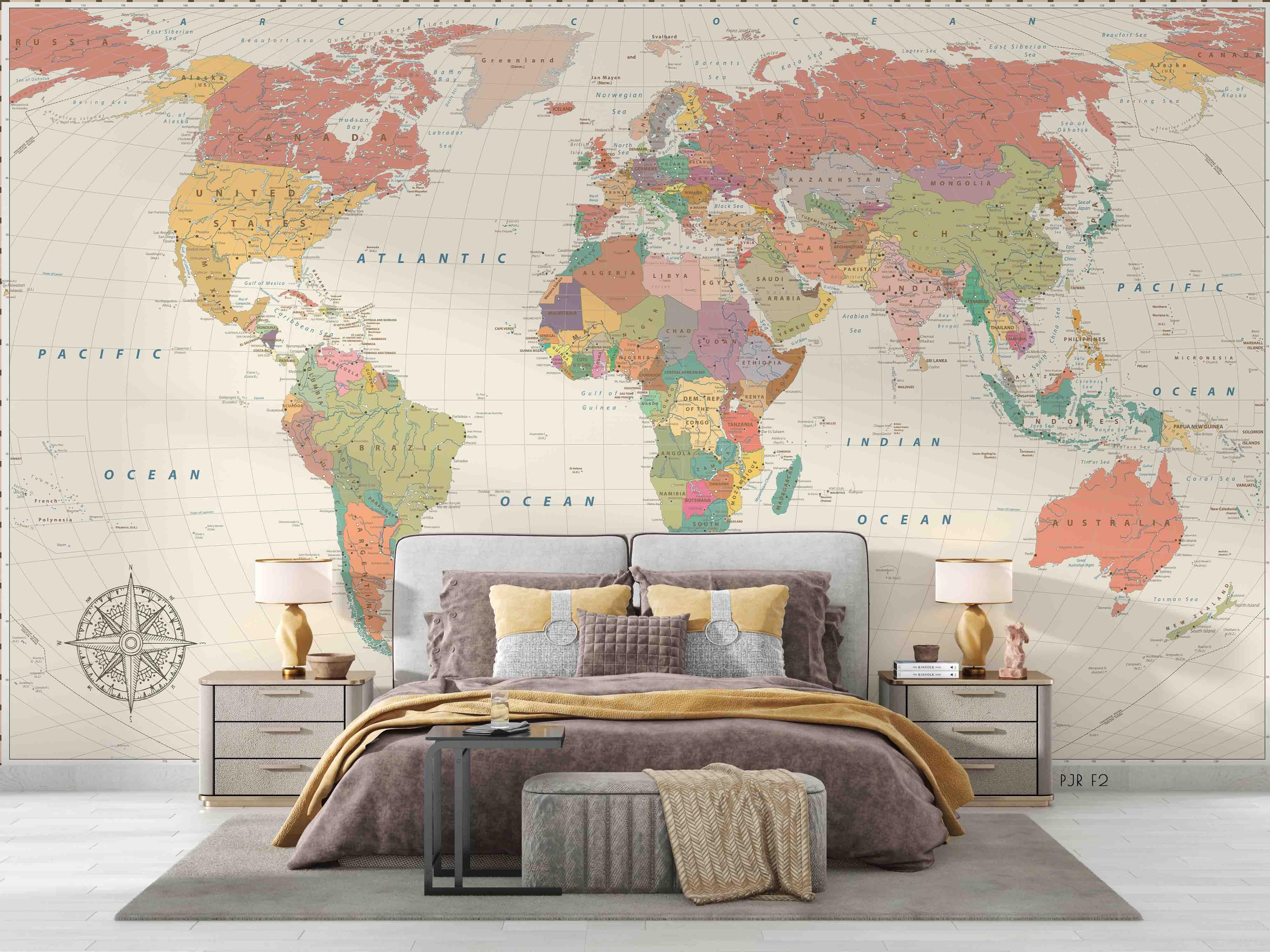 3D Colourful World Map Wall Mural Wallpaper WJ 2188- Jess Art Decoration