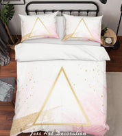 3D Golden Triangle Pink Quilt Cover Set Bedding Set Pillowcases 01- Jess Art Decoration