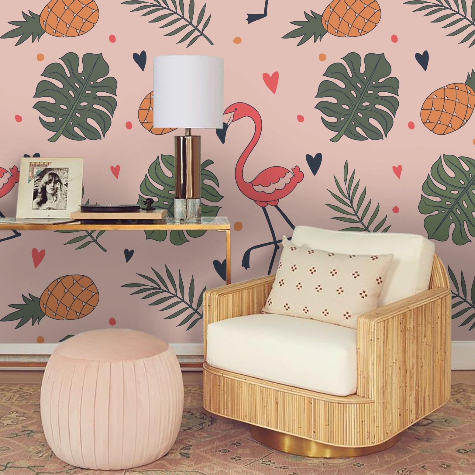 3D Flamingo Pineapple Wall Mural Wallpaper 22- Jess Art Decoration